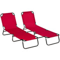 Set of 2 Folding Outdoor Sun Loungers with 5-Position Adjustable Backrest - Wine Red