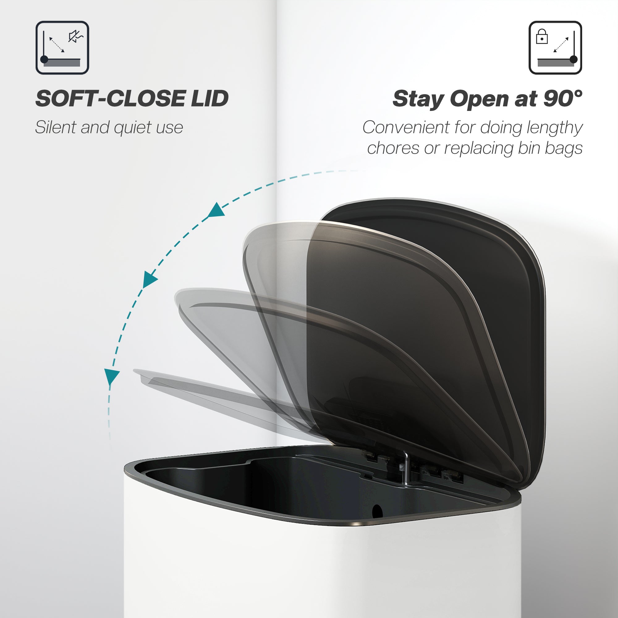 50L Kitchen Bin with Soft-Close Lid and Stay-Open Function, Stainless Steel Pedal Bin with Removable Inner Bucket, Carry Handle for Kitchen, Office, Home, Cream