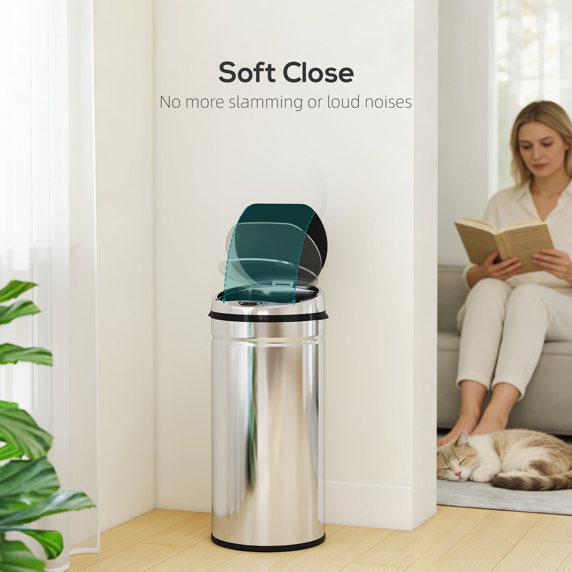 42L Automatic Motion Sensor Rubbish Bin with Fingerprint Resistant, Stainless Steel, Silver Tone