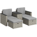5 Piece Rattan Garden Furniture Conversation Set with Footstools and Storage Coffee Table - Grey