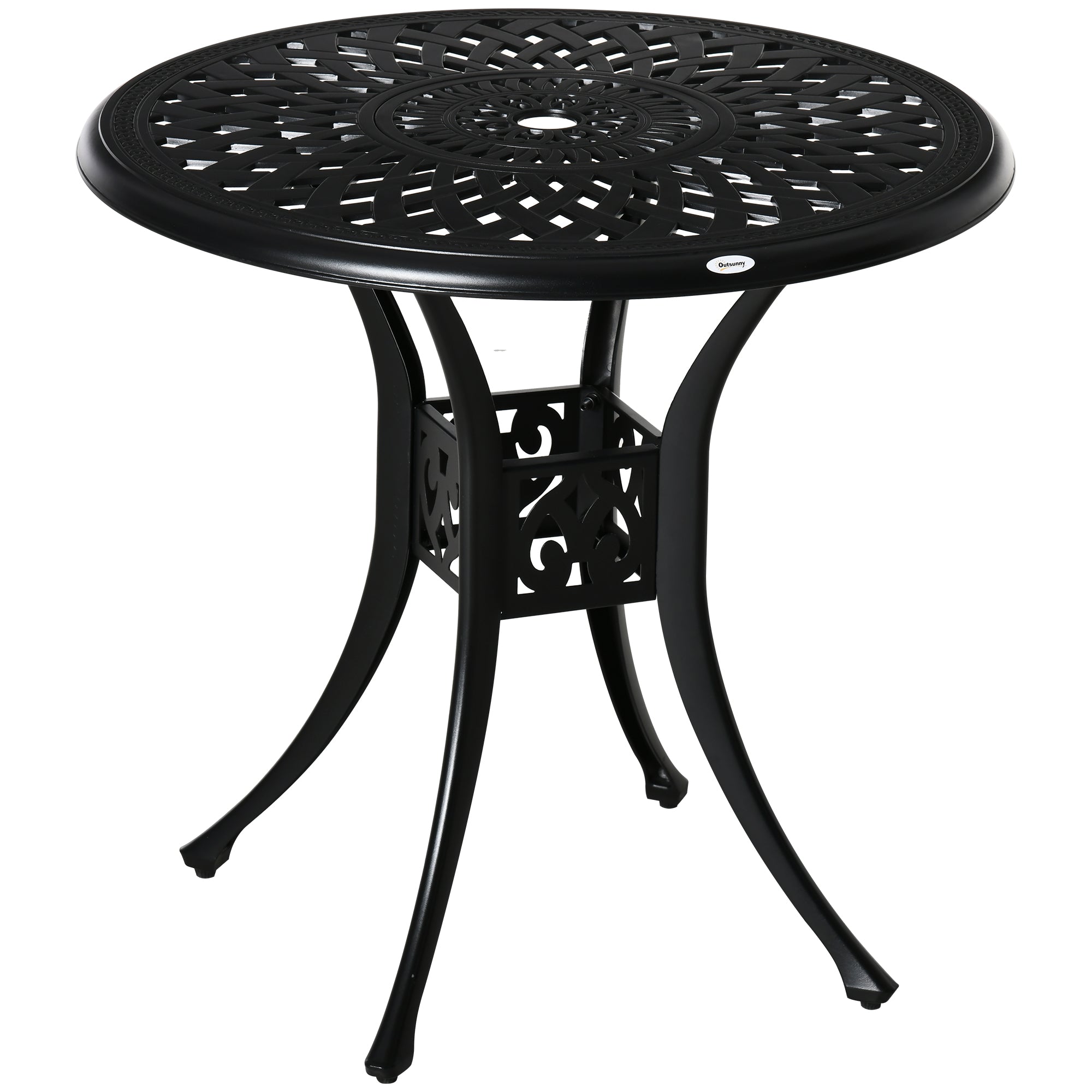 78cm Round Garden Dining Table with Parasol Hole Antique Cast Aluminium Outdoor Table Only, Black