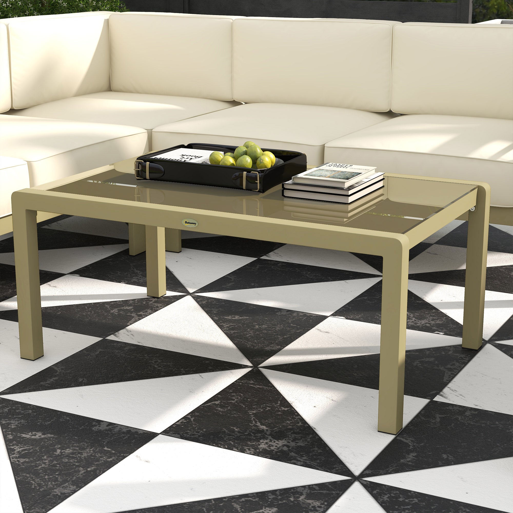 5-Piece Garden Sofa Set with Cushions, Aluminium Garden Furniture Sets with Glass Top Coffee Table, Patio Sectional Furniture Set, for Patio & Deck, Gold Tone