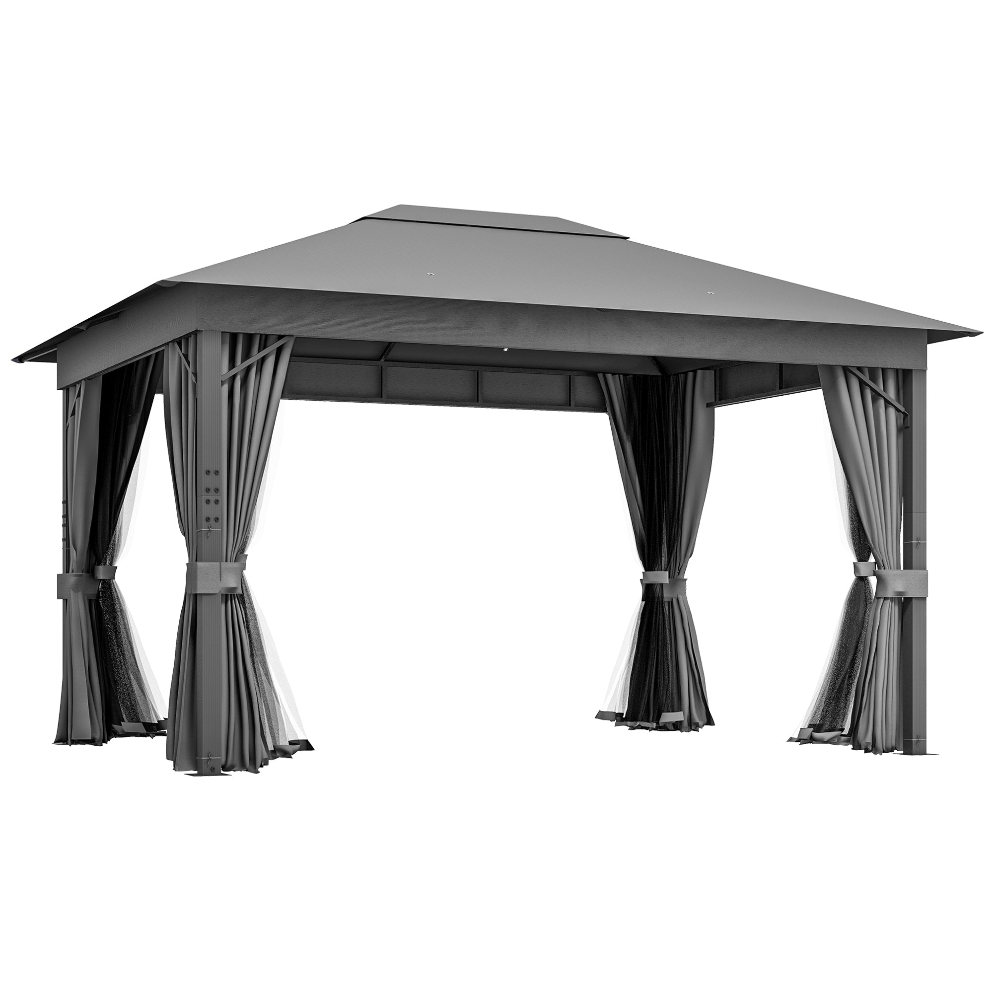 4 x 3(m) Patio Gazebo Canopy, with Vented Roof, Netting, Curtains, Aluminium Frame, Grey