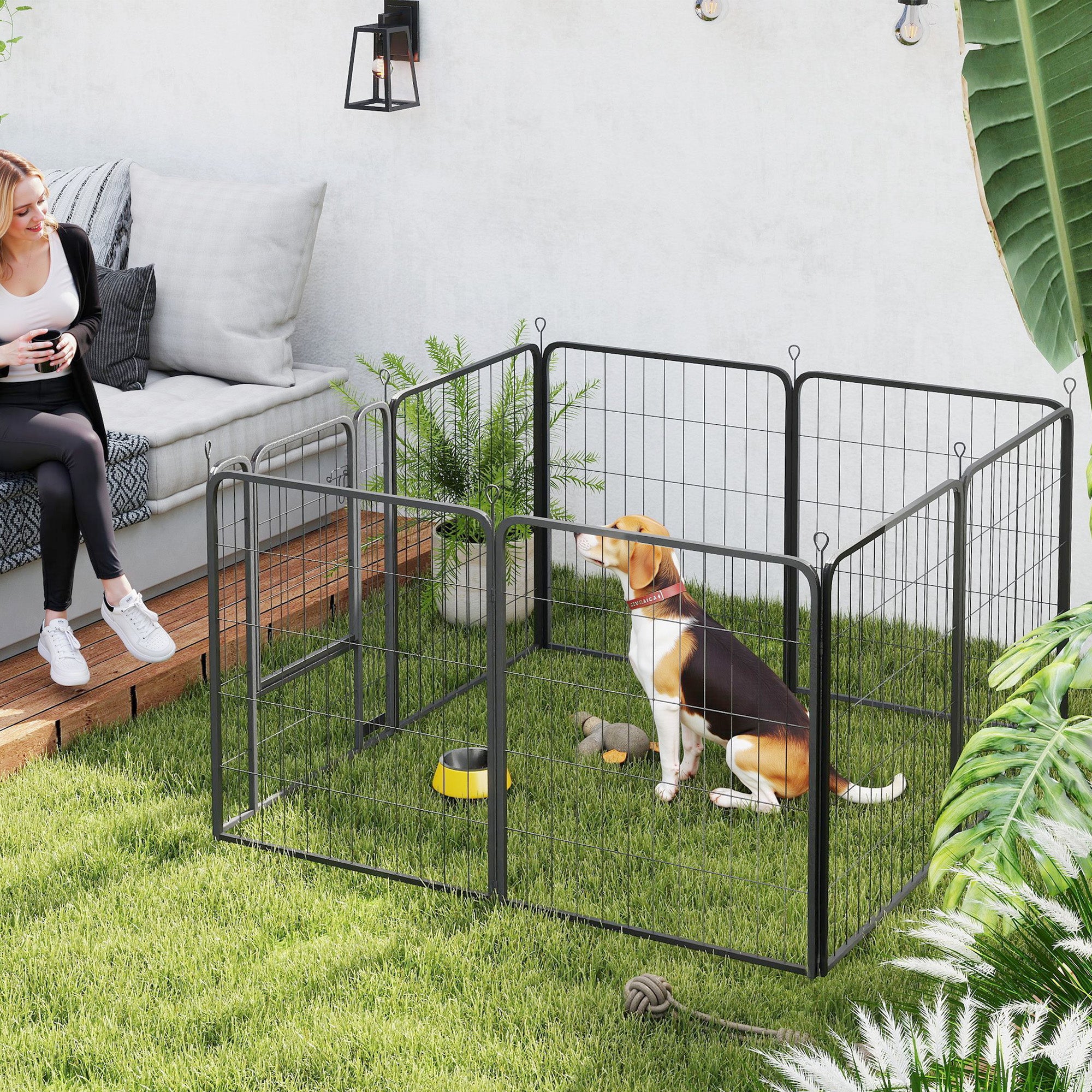 8 Panels Heavy Duty Dog Playpen with Door Indoor Outdoor, for Medium Dogs, 80cm High