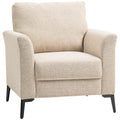 Modern Linen Upholstered Armchair with Wood Frame and Metal Legs - Beige