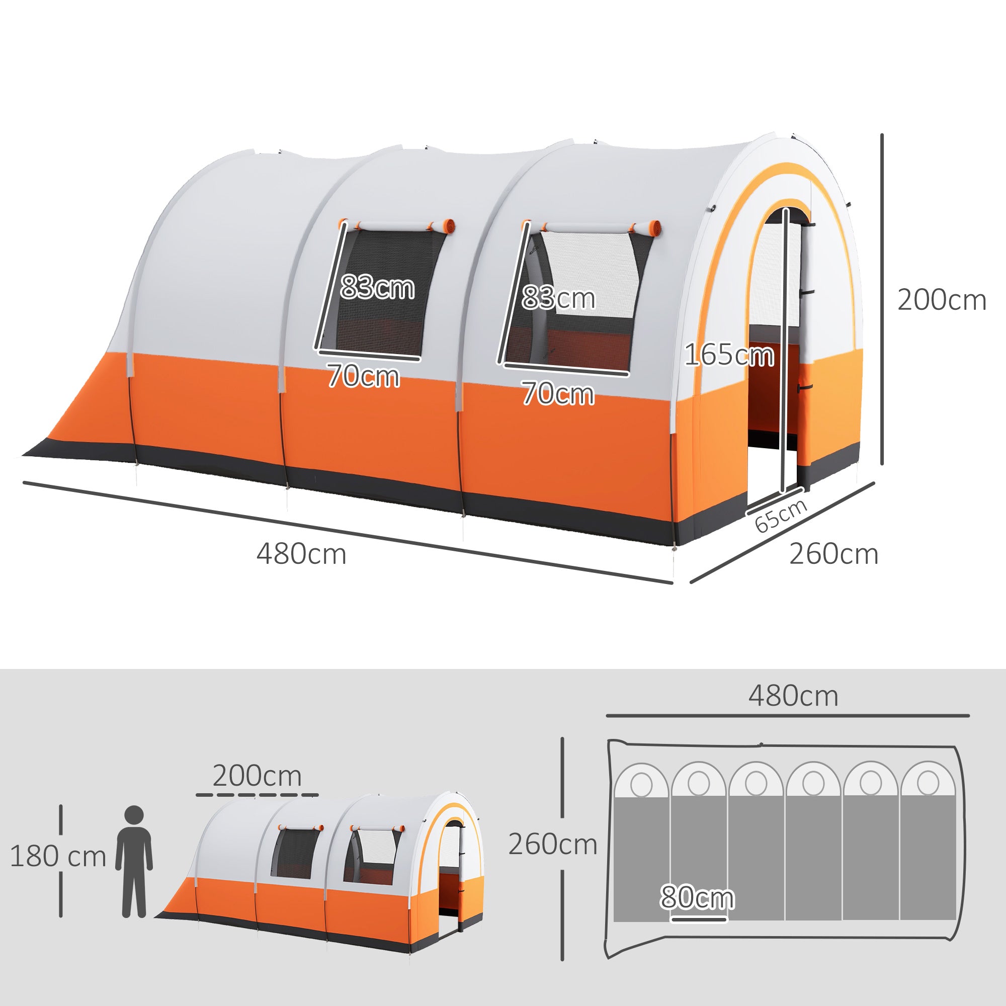 Spacious 3000mm Waterproof Family Camping Tent for 6 - Cream and Orange