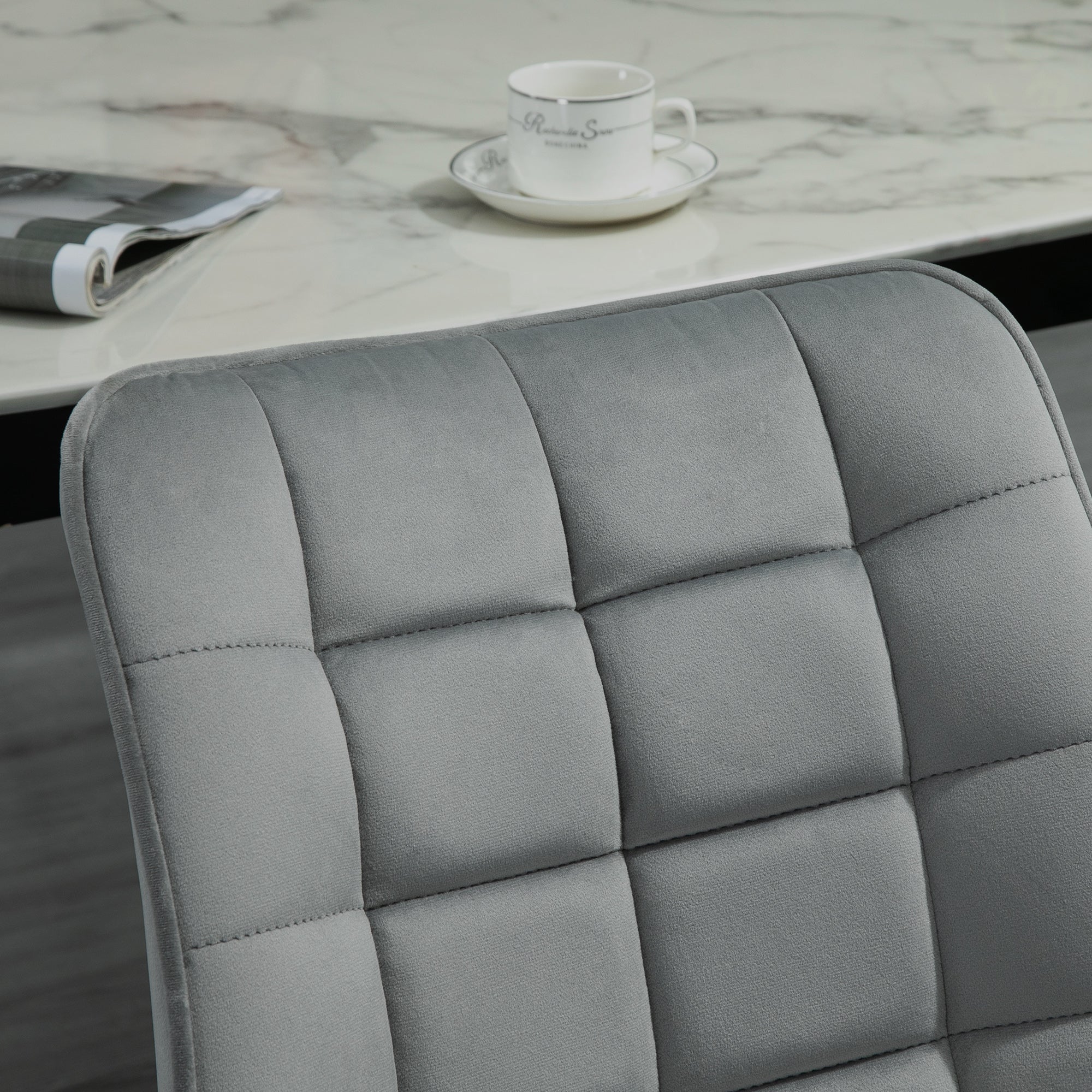 Upholstered Velvet-Touch Fabric Dining Chairs with Metal Legs, Set of 2