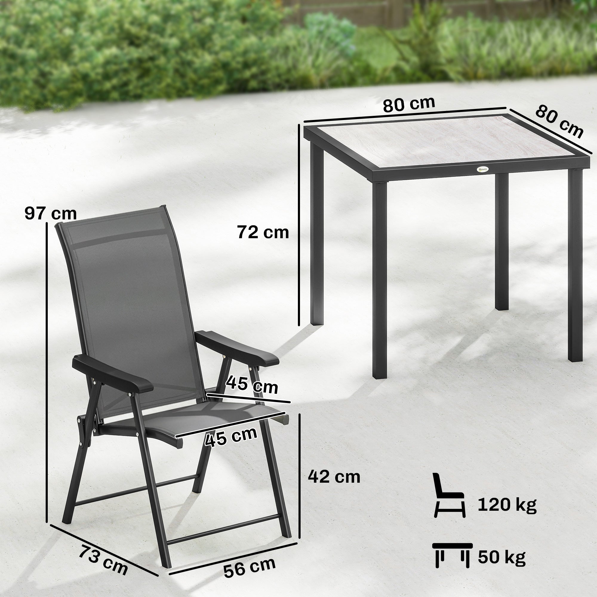 5 Pieces Outdoor Dining Set, Garden Dining Set for 4 with Square Table and Folding Chairs, Grey