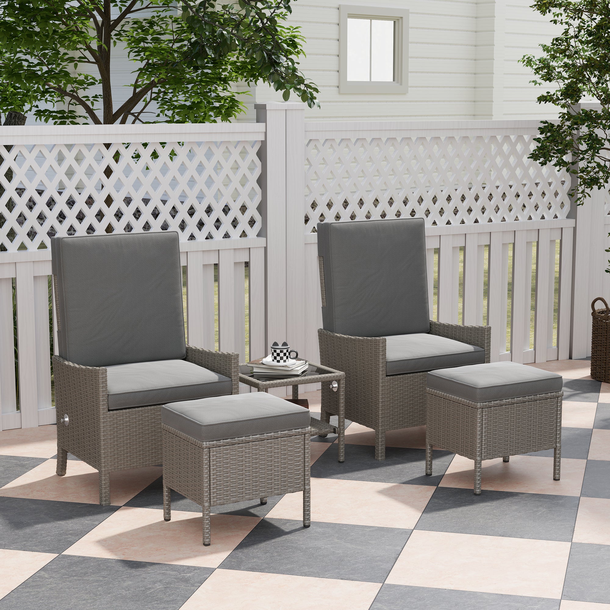 5 Piece Rattan Garden Furniture Set with Adjustable Backrests - Dark Grey