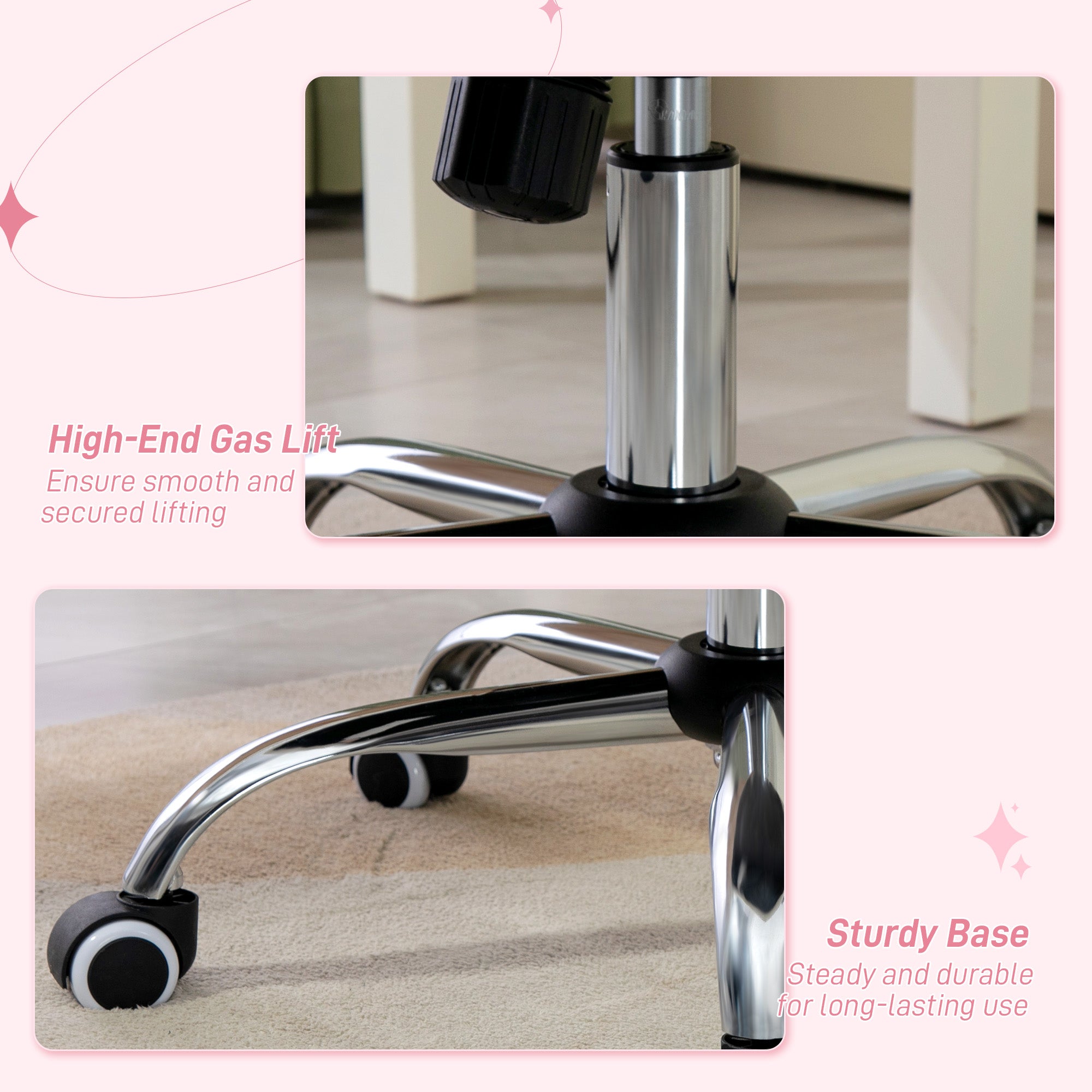 Velvet-Feel Work Chair, with Diamante Back - Pink