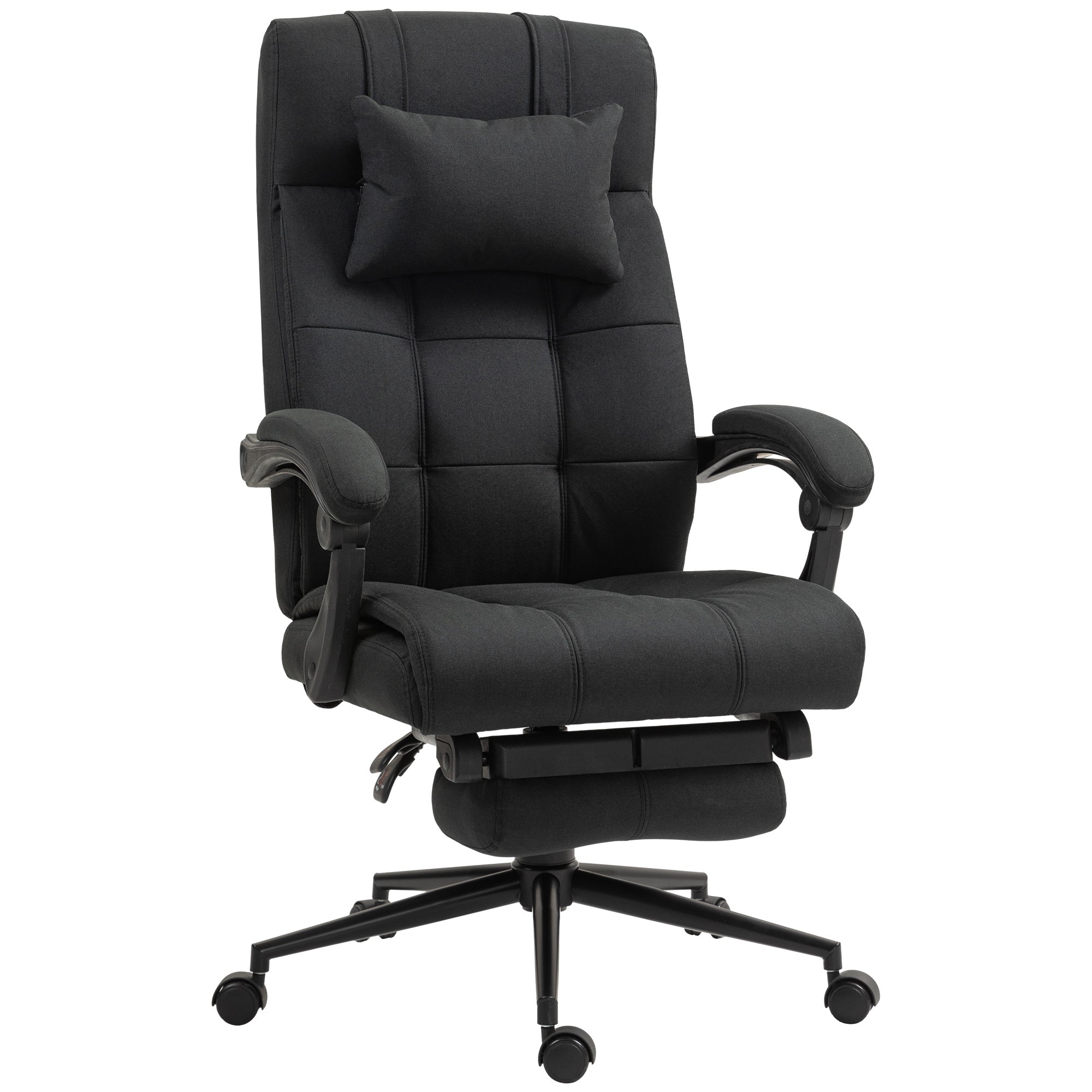 Office Desk Chair with Footrest, Headrest Pillow, Home Office Chair with Reclining Backrest, Swivel Wheels, Black