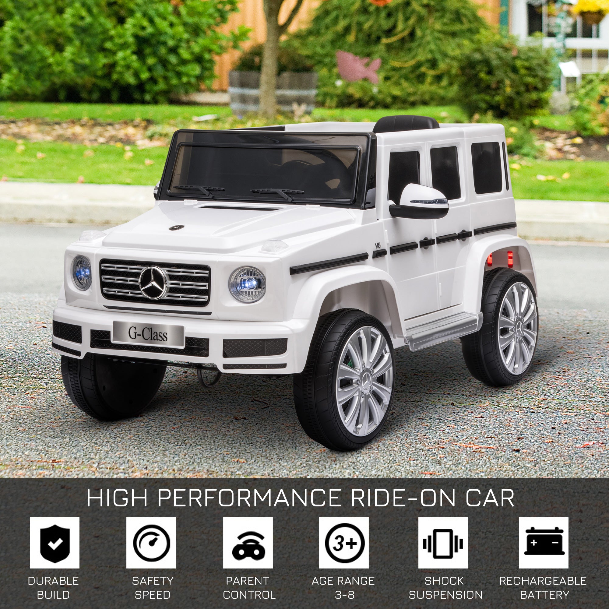 Mercedes Benz G500 Licensed 12V Kids Electric Ride On Car Toy with Parental Remote Control Battery-powered 2 Motors Music Lights MP3 for 3-8 Years Old White