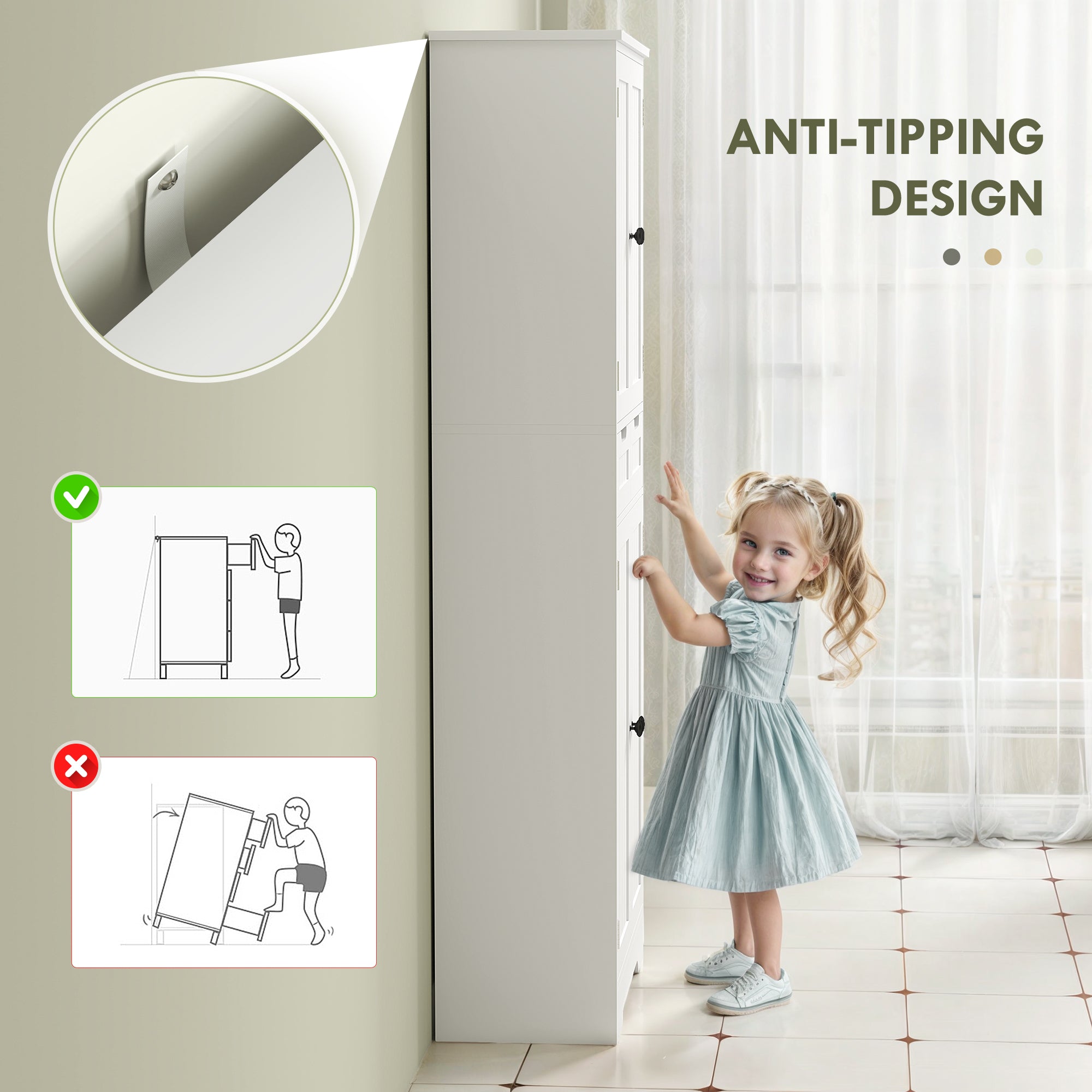 Tall Bathroom Cabinet, Freestanding Storage Cupboard, Bathroom Storage Cabinet with Drawer, Adjustable Shelf and Doors, 60 x 30 x 160 cm, White