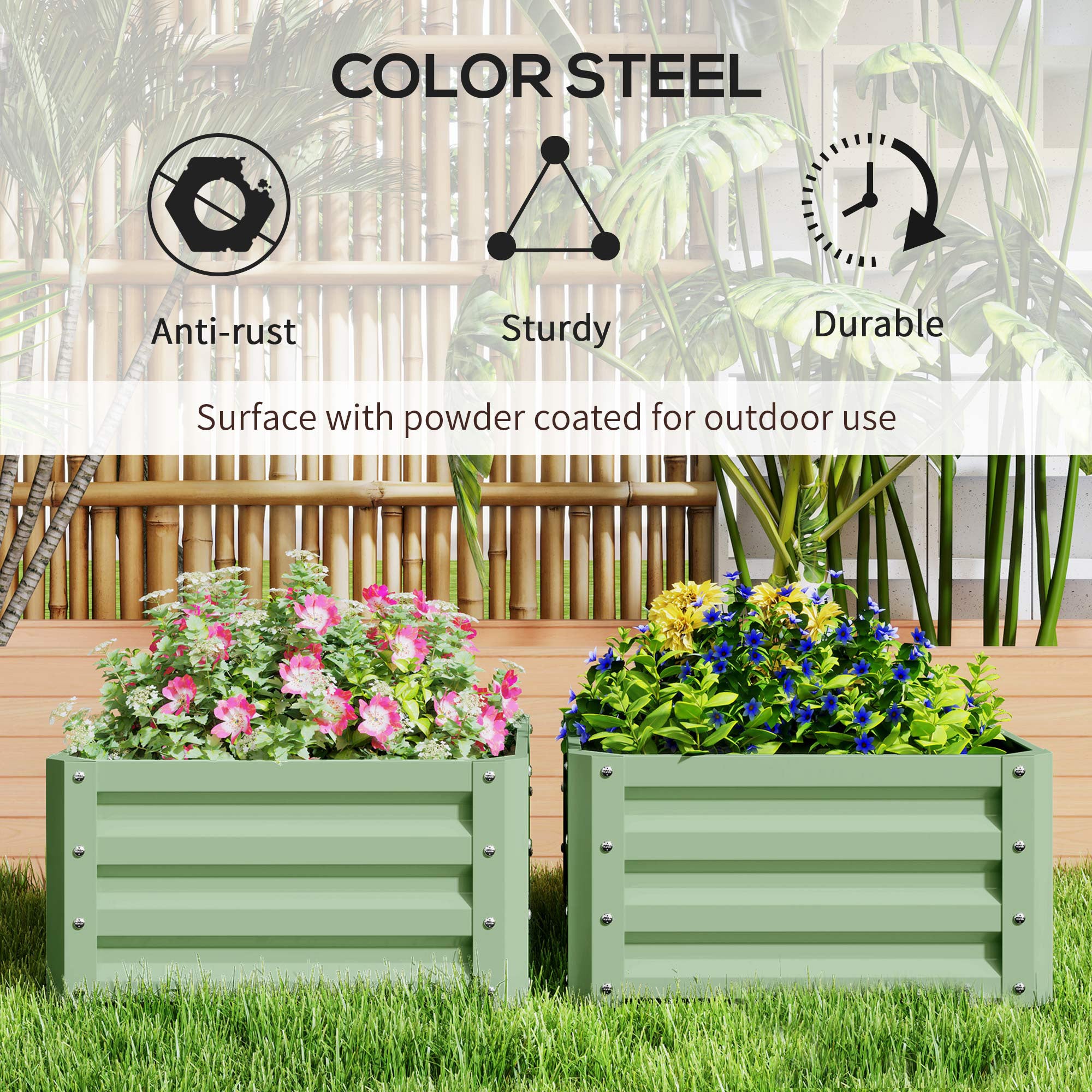 Set of Two 60 x 60cm Steel Planter Boxes - Light Green