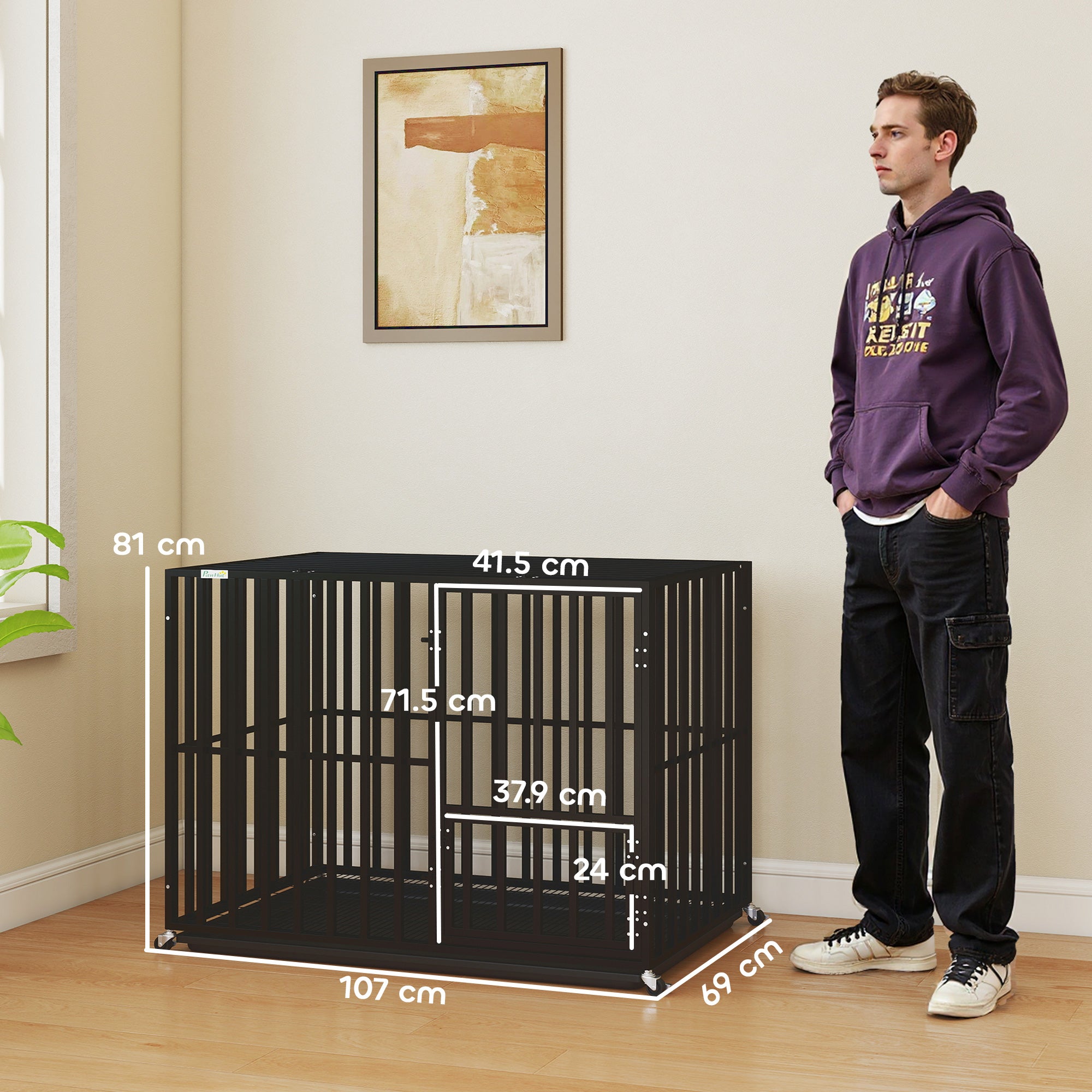 Heavy Duty Dog Crate, Dog Cage with Wheels for Medium Large Breeds with Removable Tray, Black