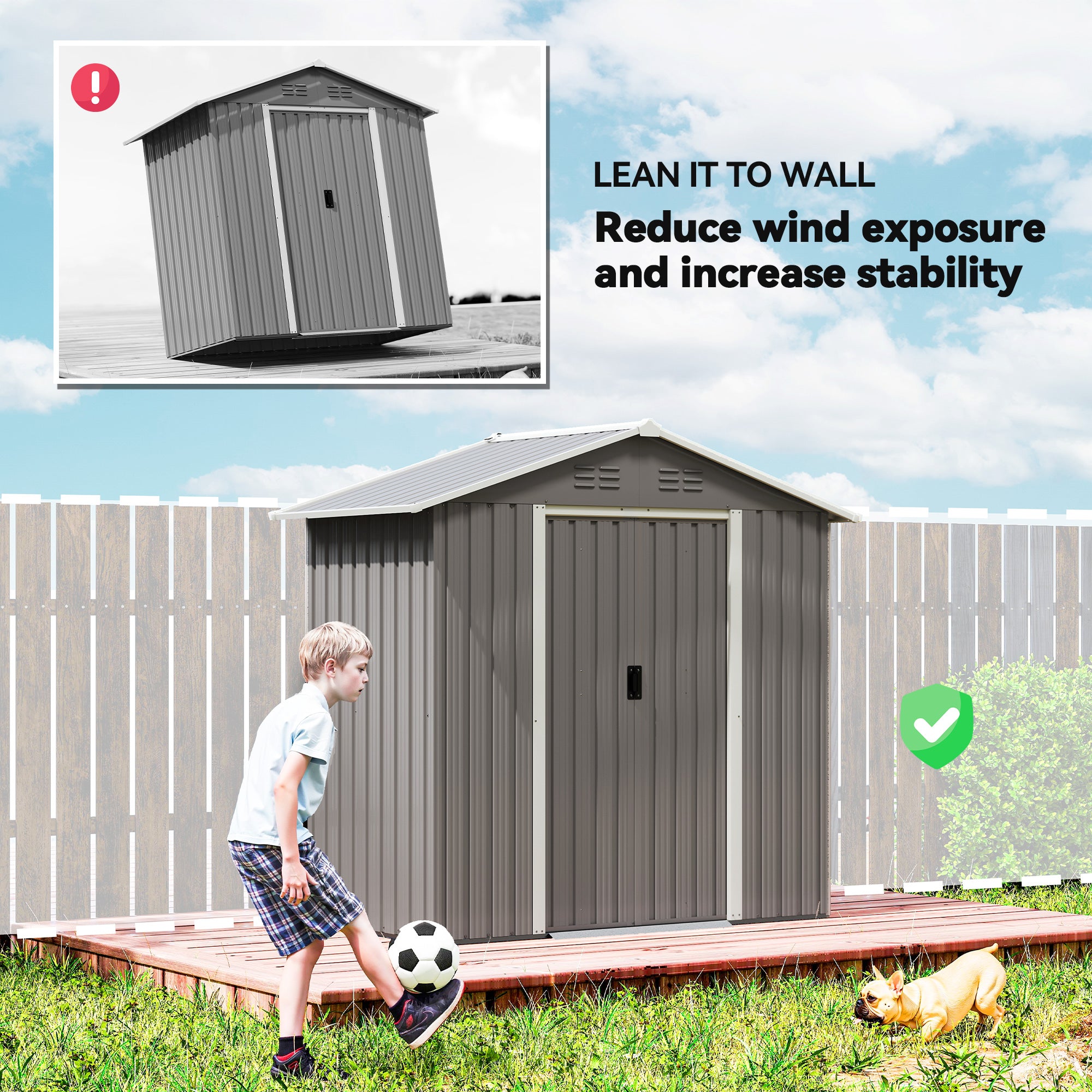 6.5 x 3.5ft Metal Garden Storage Shed - Light Grey