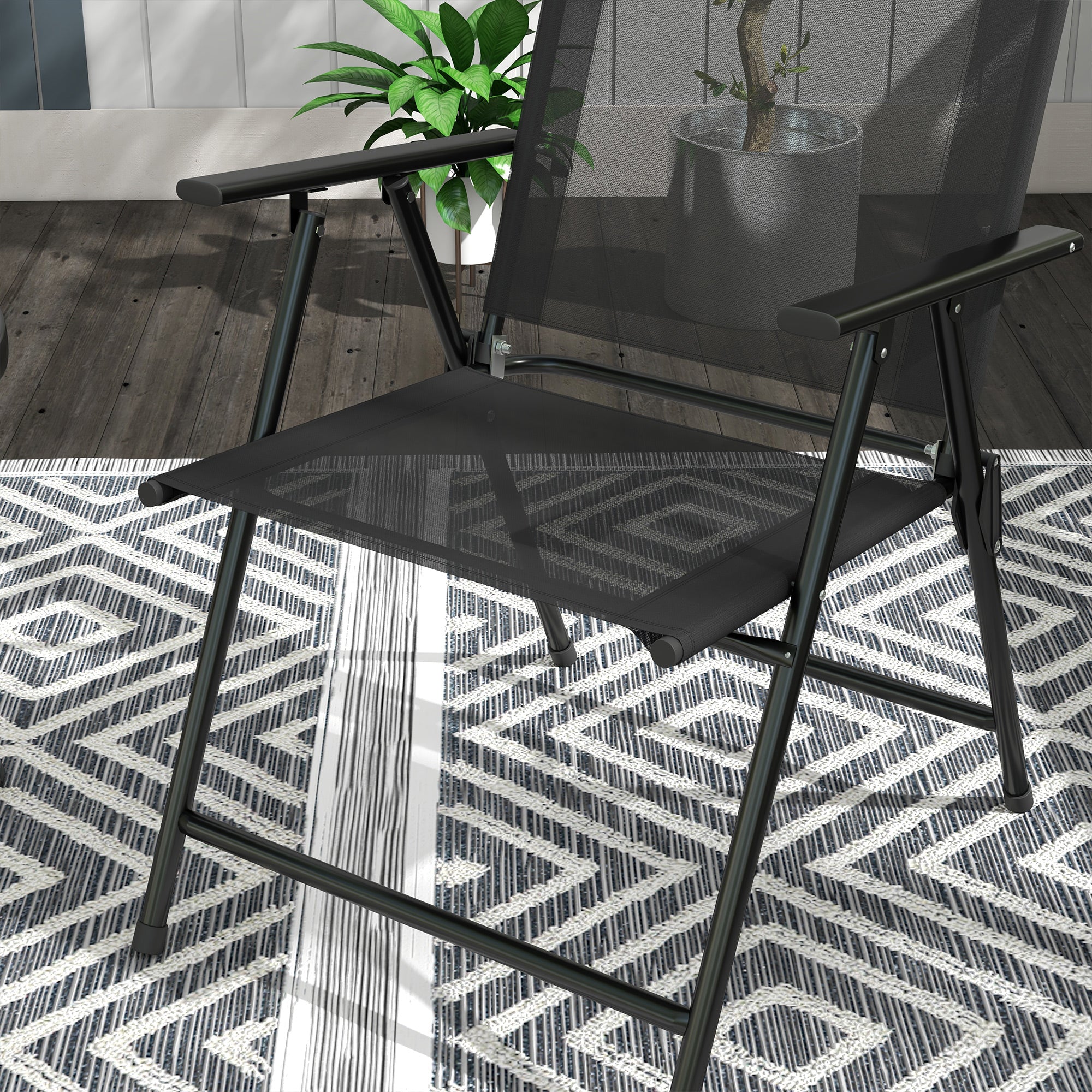 Three-Piece Foldable Garden Seat Set with Glass-Top Table - Black