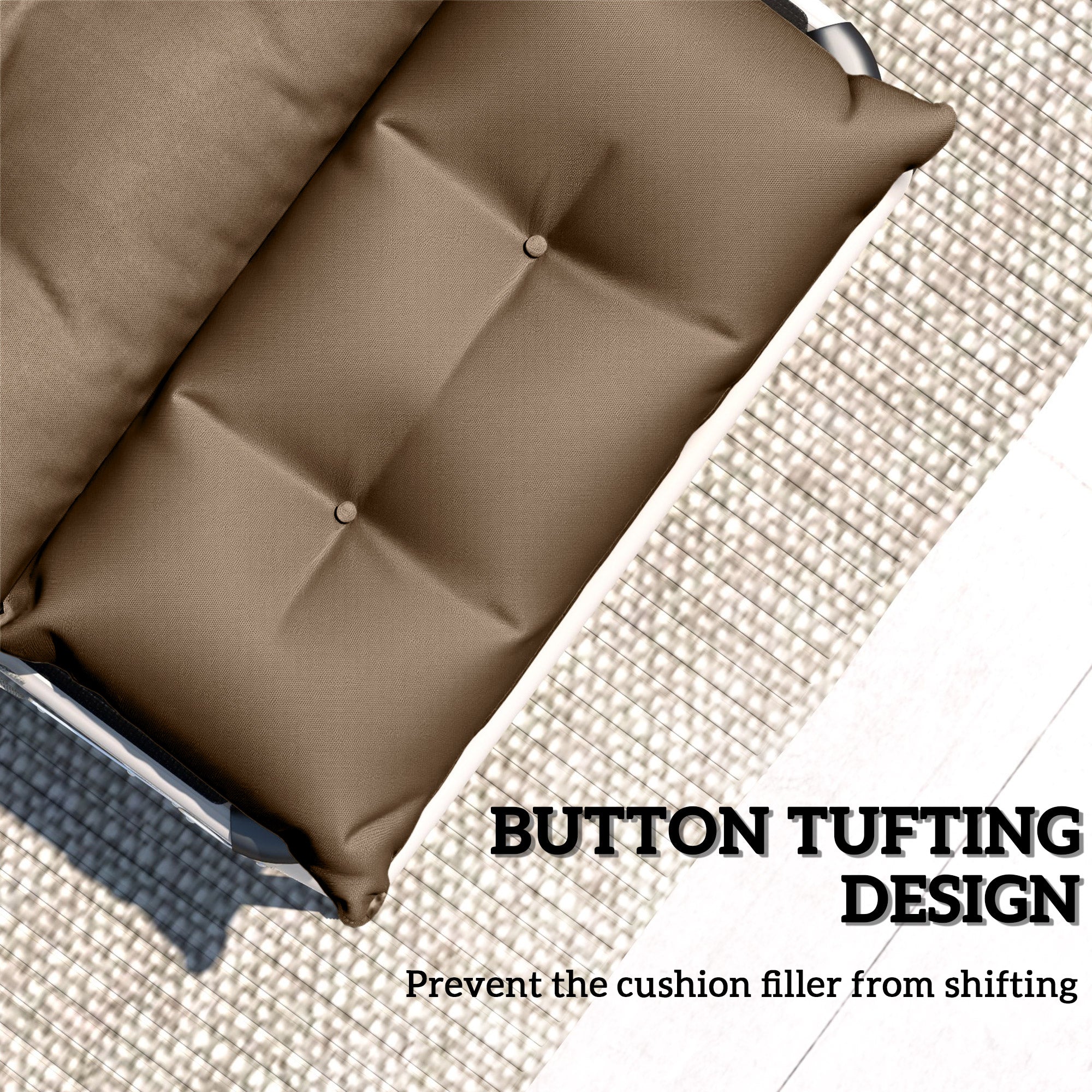 Set of 2 Sun Lounger Cushions with High-Resilience Foam - Khaki