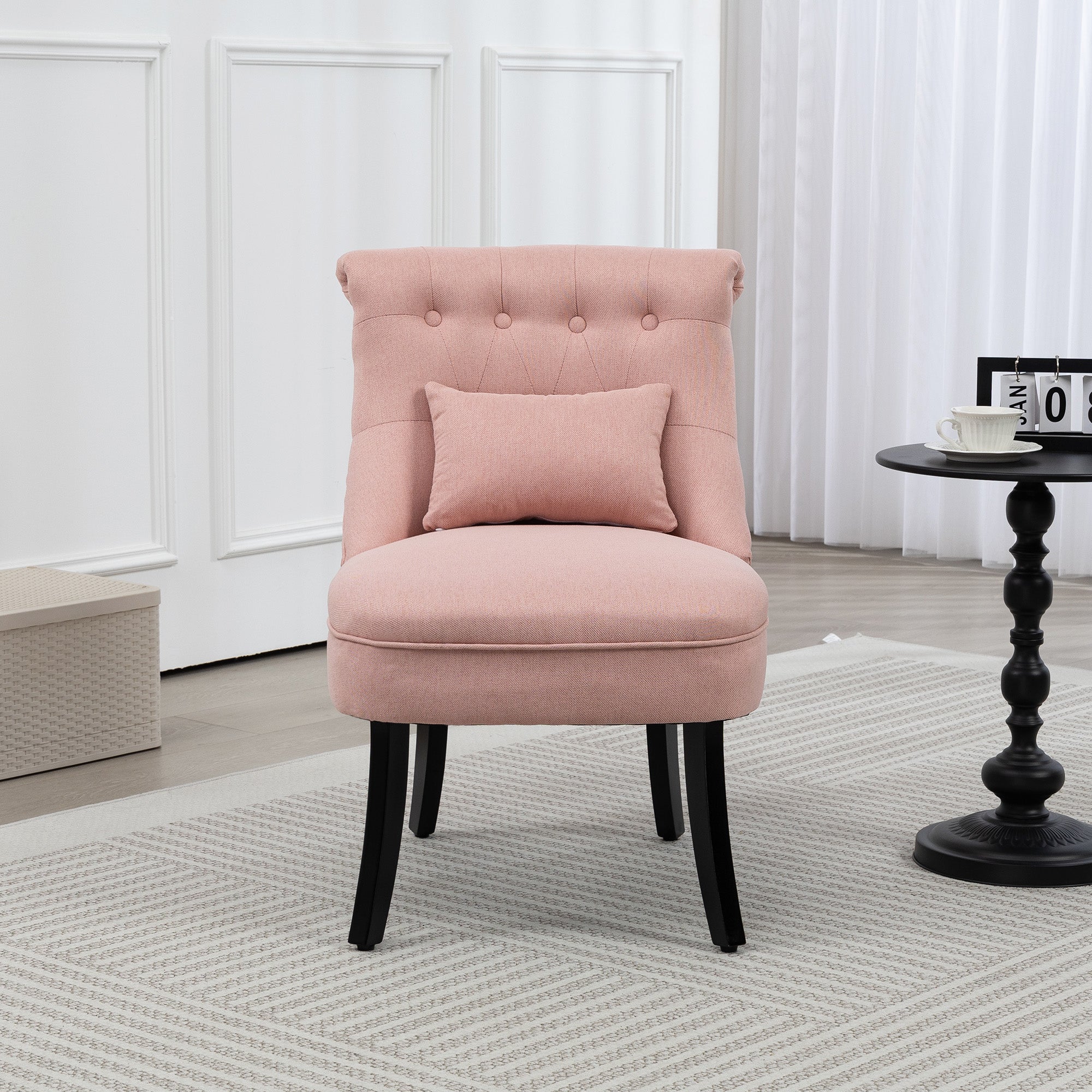 Fabric Single Sofa Dining Chair Tub Chair Upholstered W/ Pillow Solid Wood Leg Home Living Room Furniture Pink