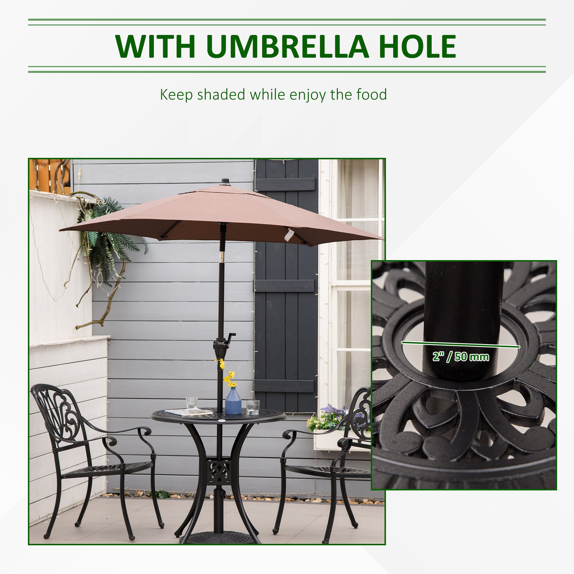 78cm Round Garden Dining Table with Parasol Hole Antique Cast Aluminium Outdoor Table Only, Black