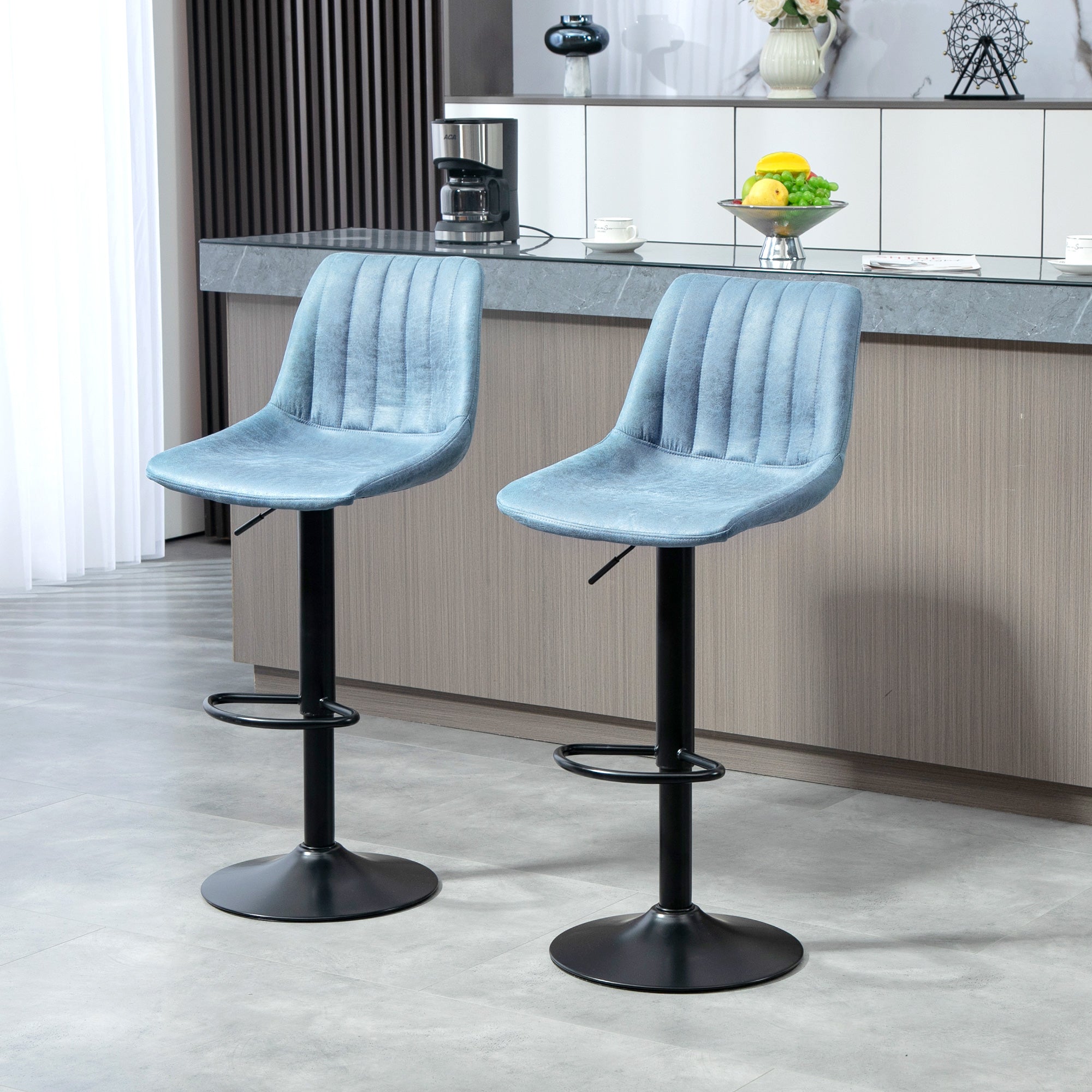 Set of Two Retro Tub Bar Stools - Blue