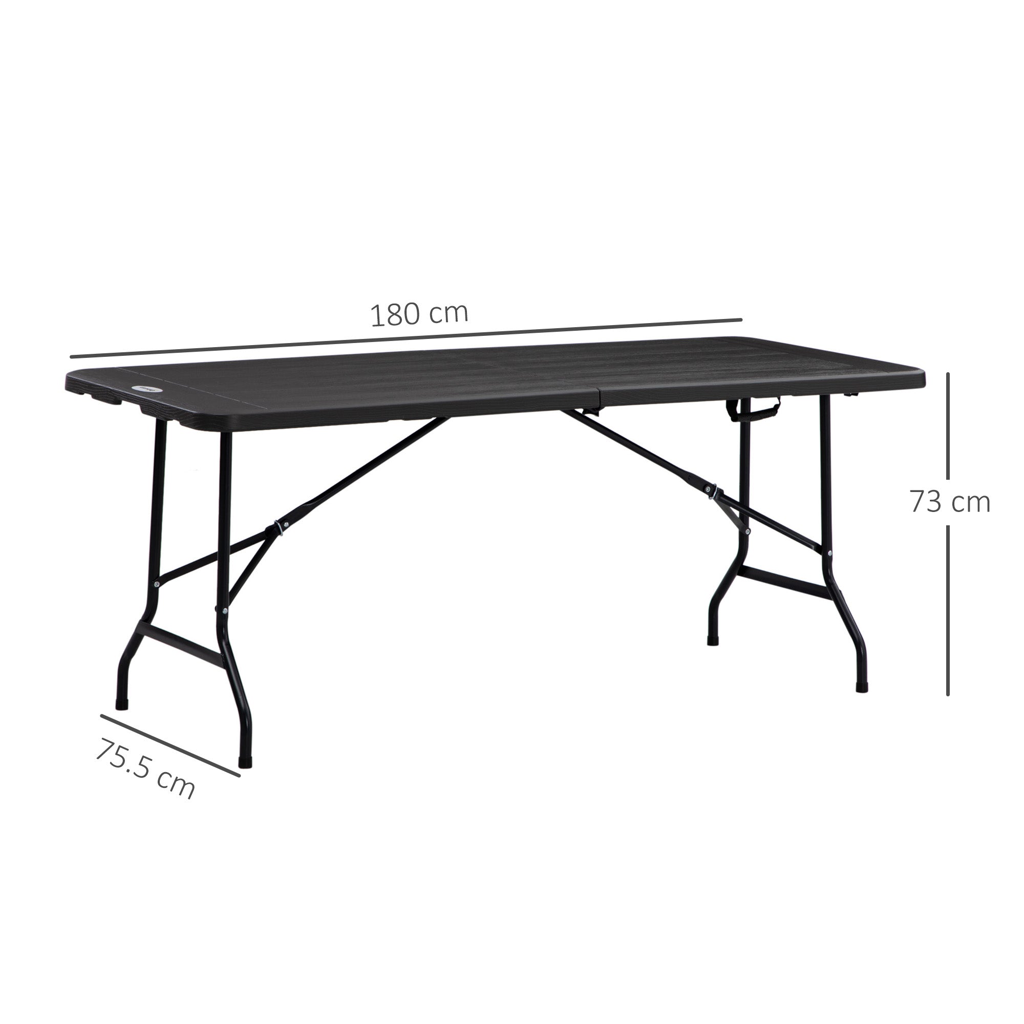 Folding Garden Dining Table for 6 with HDPE Top and Steel Frame - Charcoal Grey