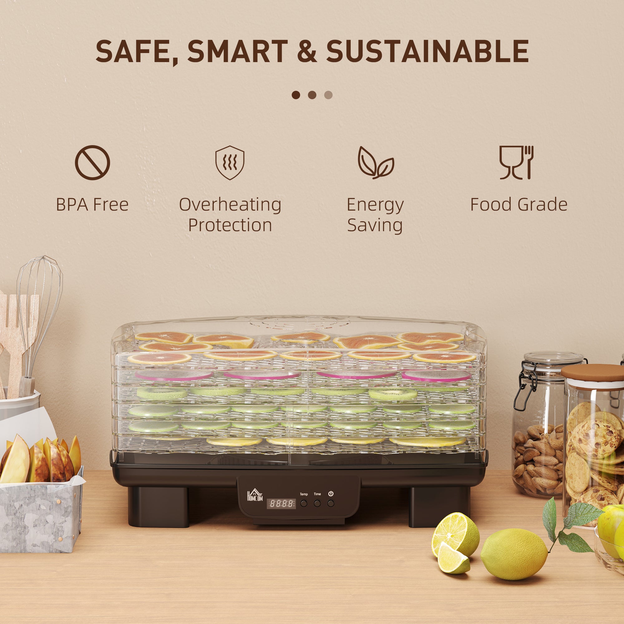 40-70℃ Six-Tray Food Dehydrator - Black