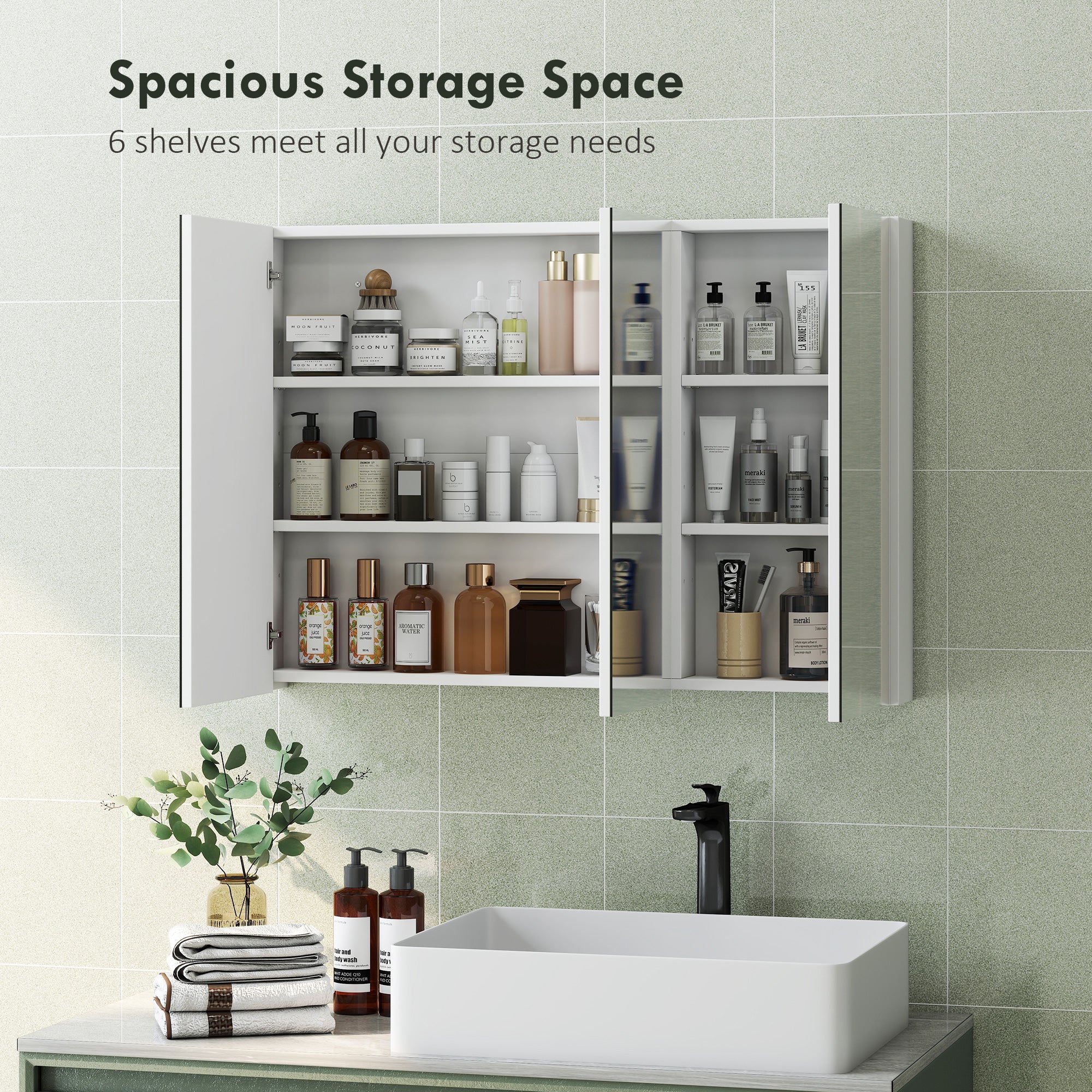 Three-Mirror Bathroom Storage Cabinet - White