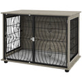 Dog Crate Furniture End Table for Large Dogs with Plush Washable Cushion and Lockable Door - Grey Wood Effect