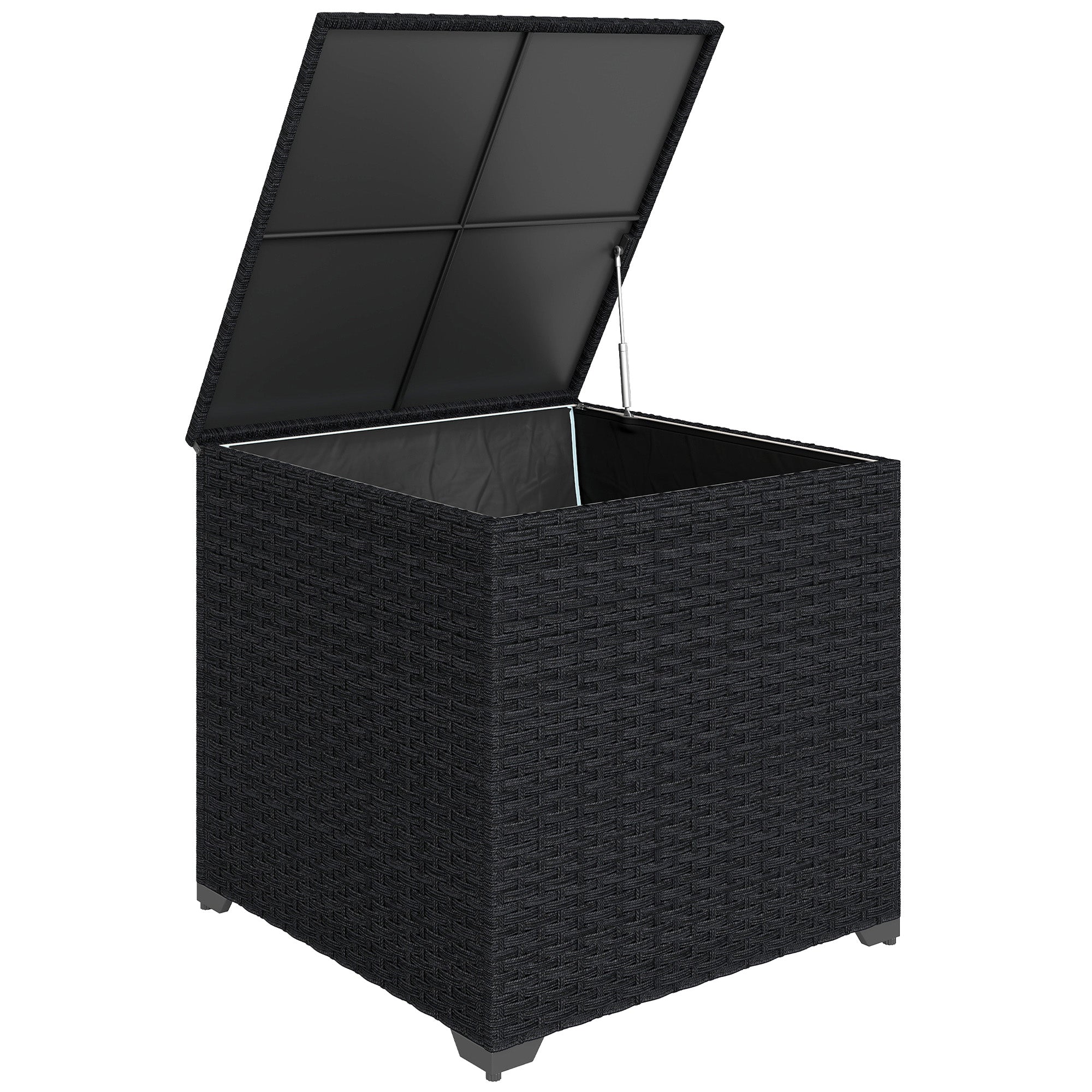 253L Garden Storage Box, Rattan Deck Box with Zipped Liner, Safe Pneumatic Rod, Patio Storage Container, Black
