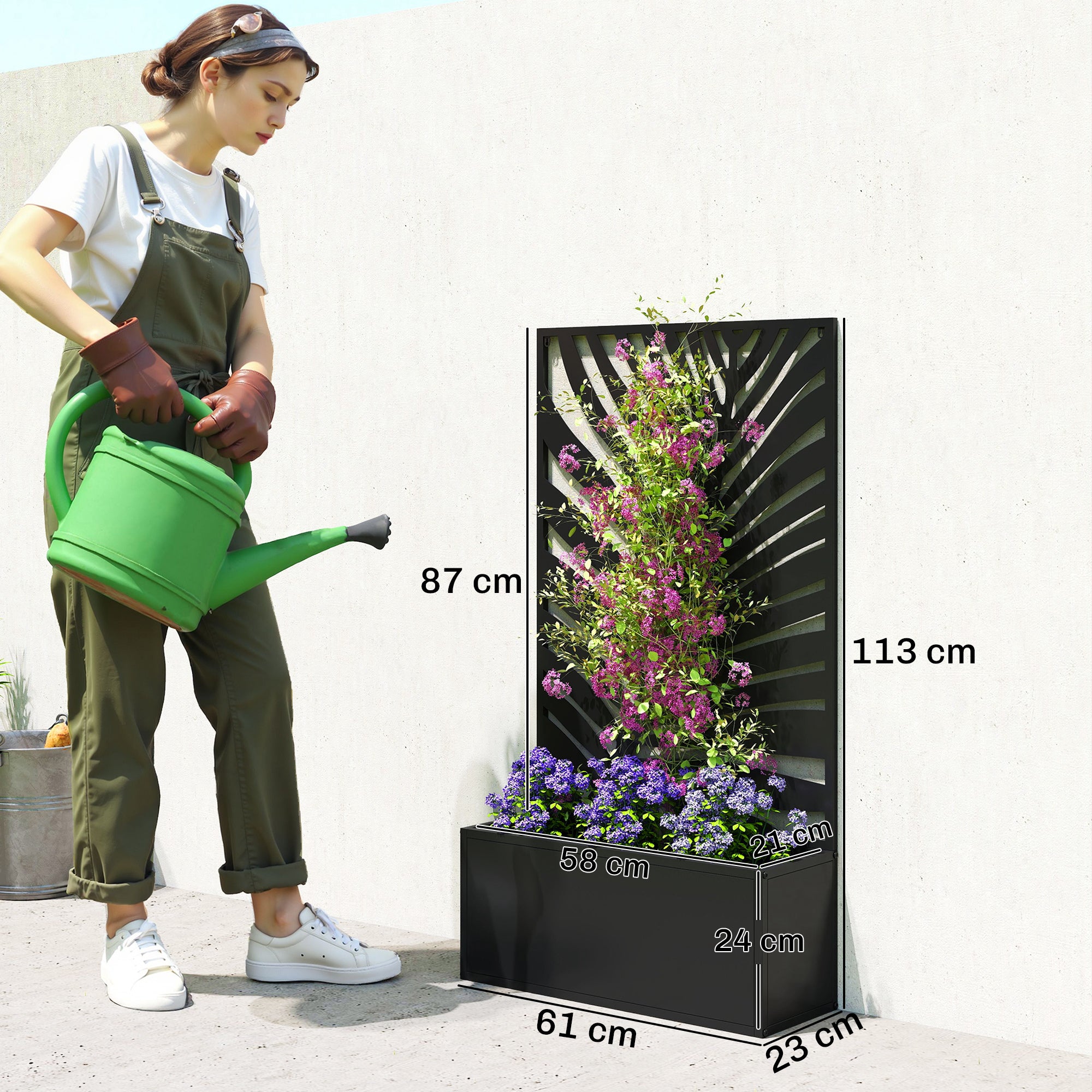 Metal Garden Bed for Garden with Trellis, Wall Mounted or Freestanding Raised Planter with Privacy Screen