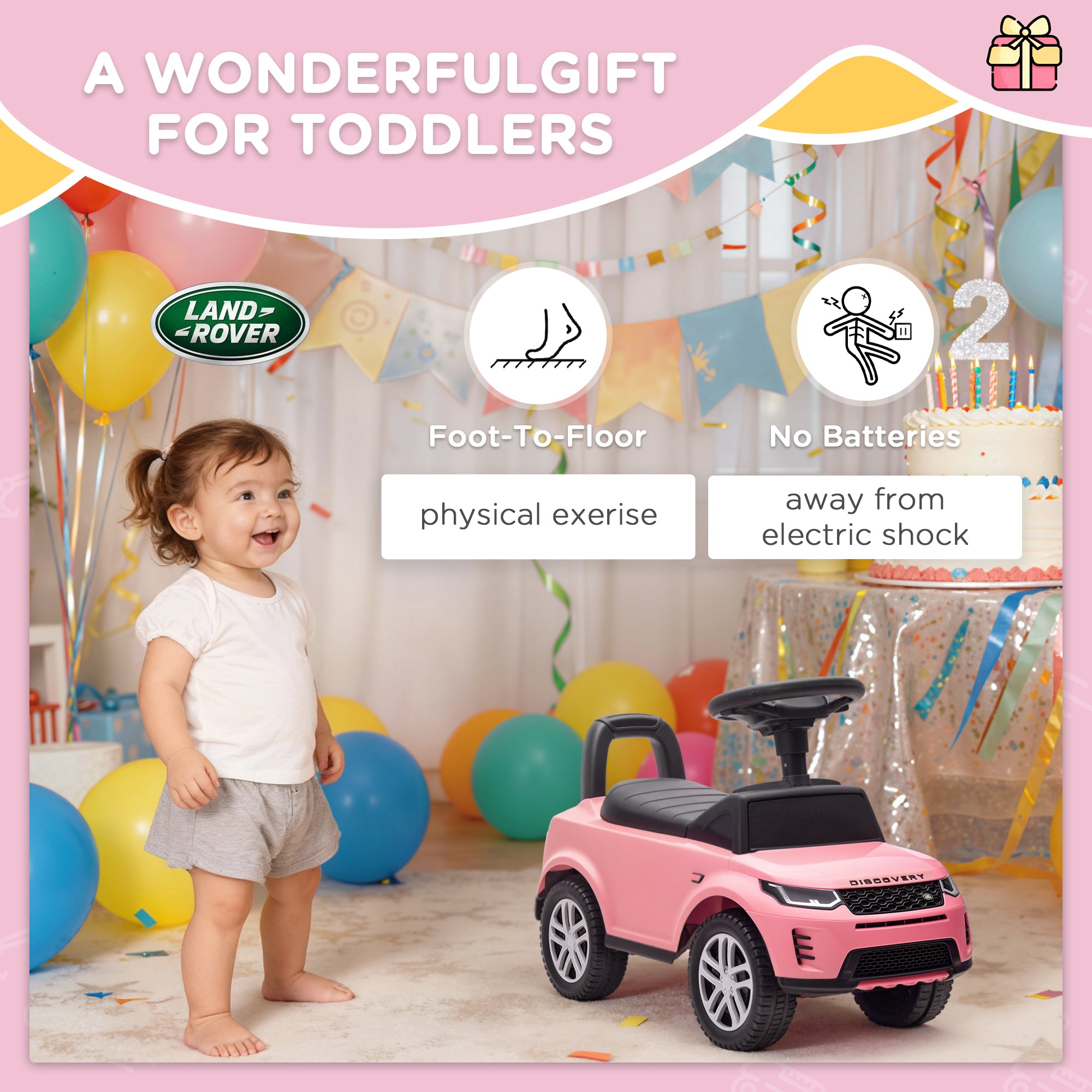 Land Rover Licensed Toddler Ride on Car with Horn, Engine Sounds, Under-Seat Storage, for 18-36 Months, Pink