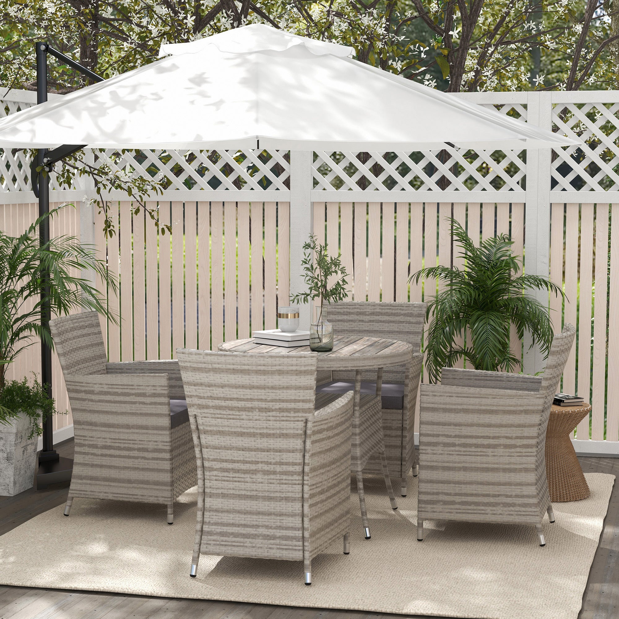 Five-Piece Rattan Garden Set, with Two-Tier Table - Grey