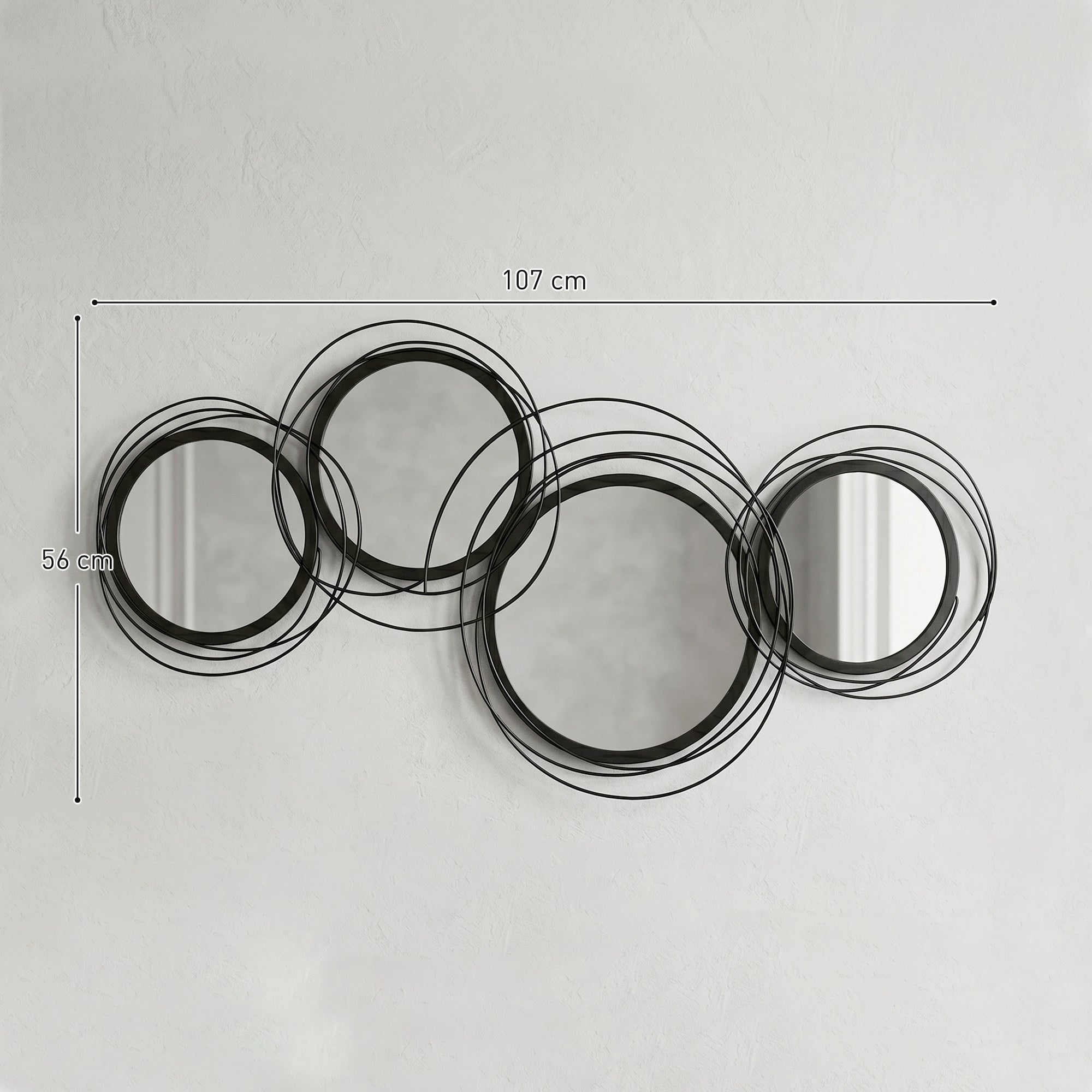 Metal Wall Art 56cm Modern Decorative Mirror Decor for Living Room Bedroom Dining Room, Black