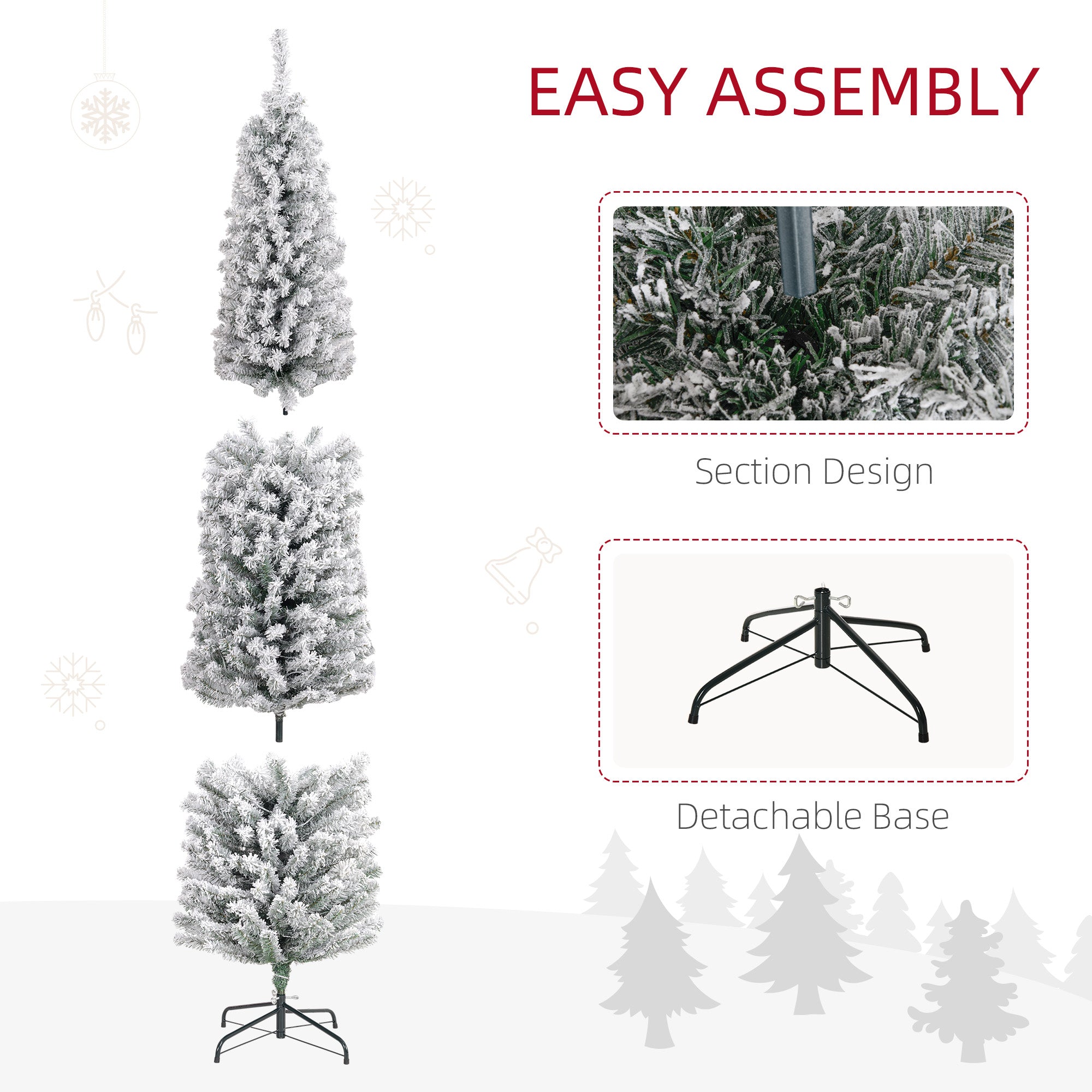 7' Artificial Prelit Christmas Trees Holiday Décor with Colourful LED Lights, Flocked Tips, Berry, Pine Cone