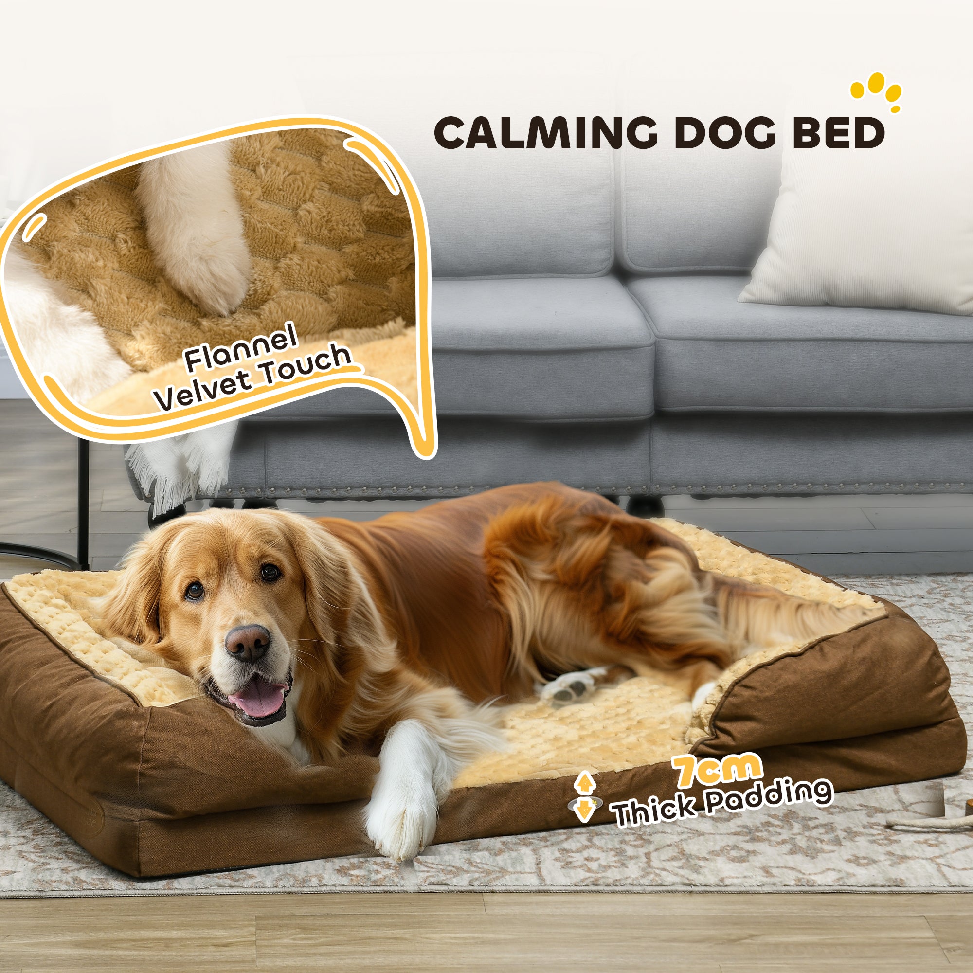 Calming Dog Bed Pet Mattress w/ Removable Cover, Anti-Slip Bottom, for Large Dogs, 120L x 80W x 22Hcm - Brown