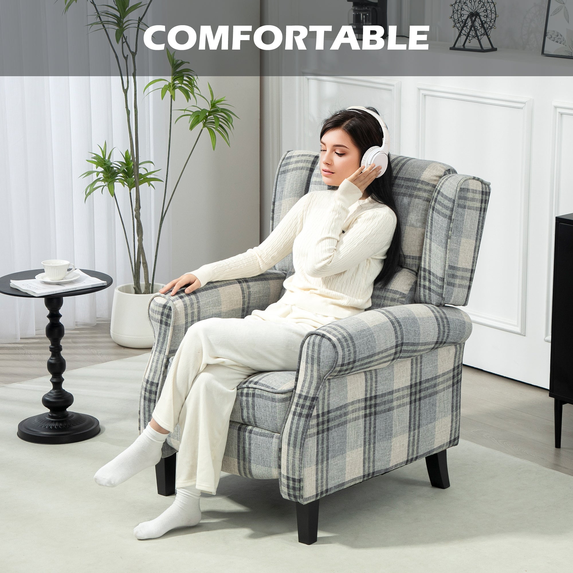 160° Reclining Armchair with Footrest Linen Upholstery - Grey