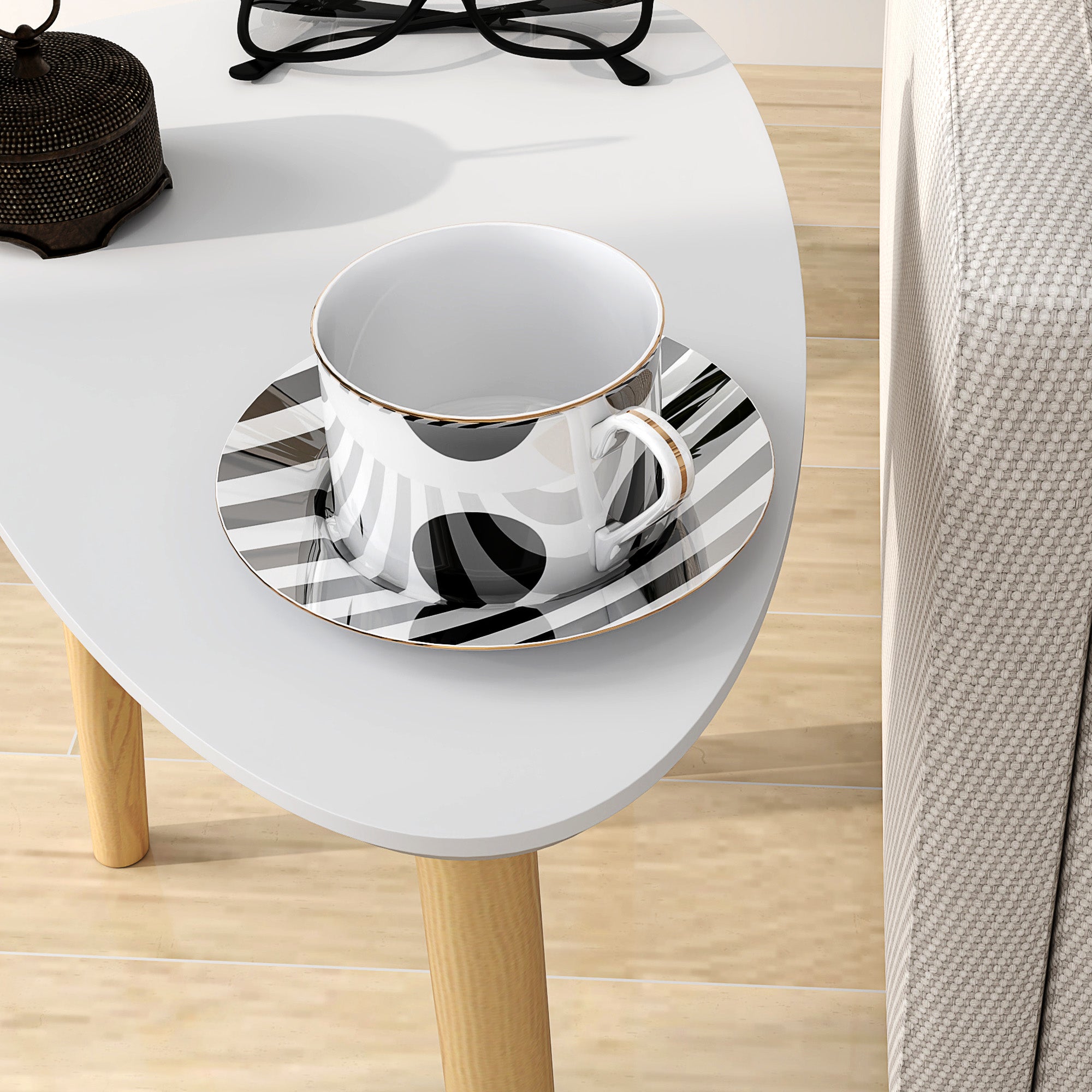 Nesting Coffee Table Set of 2 with Solid Wood Legs - Light Grey