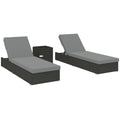 Rattan Sun Loungers Set of 2 with Side Table, Garden Recliner Sunbeds with Adjustable Back, Cushions, Dark Grey