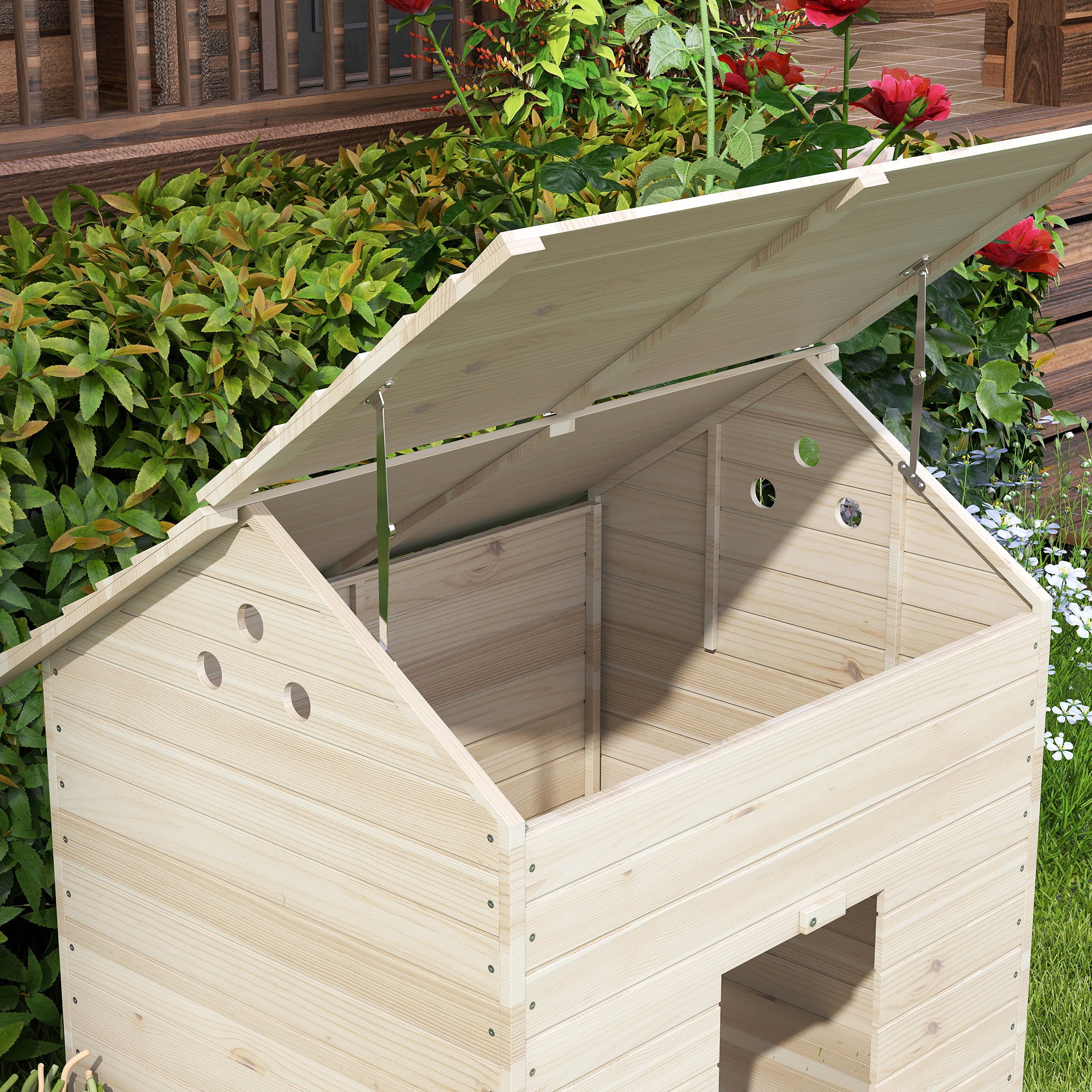 Wooden Duck House Poultry Coop for 2-4 Ducks with Openable Roof Raised Feet Air Holes Natural