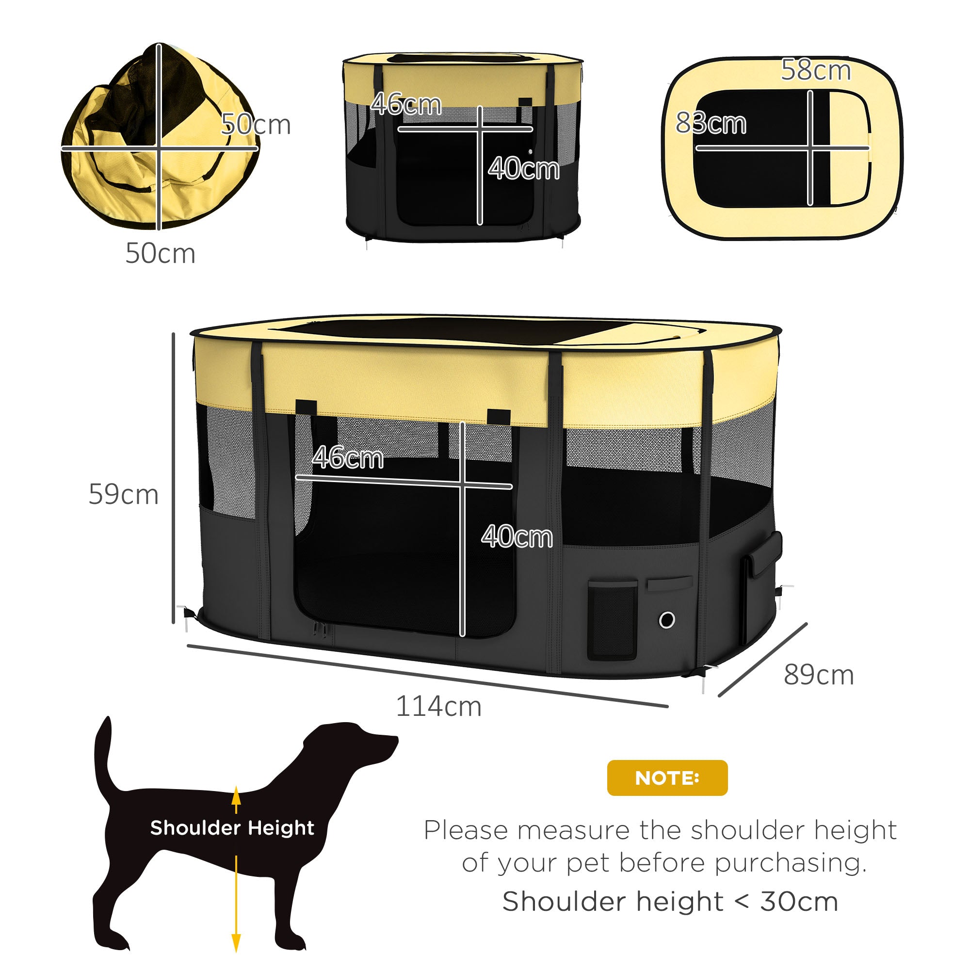 Foldable Dog Pen with Storage Bag for Indoor/Outdoor Use, Portable Pet playpen, with Ground Stakes - Yellow