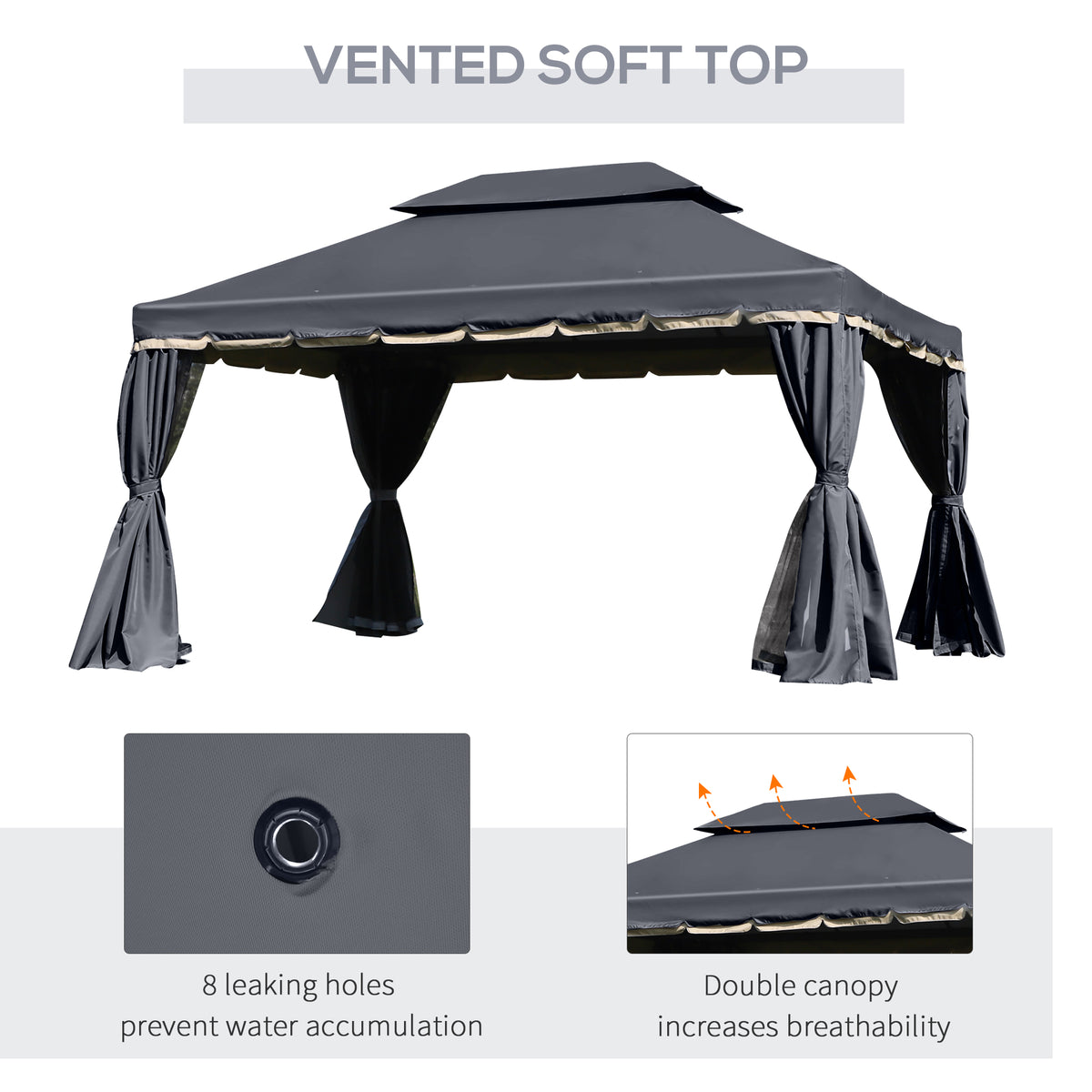 3 x 4m Aluminium Garden Gazebo with Nets and Curtains Marquee Pavilion Shelter - Black