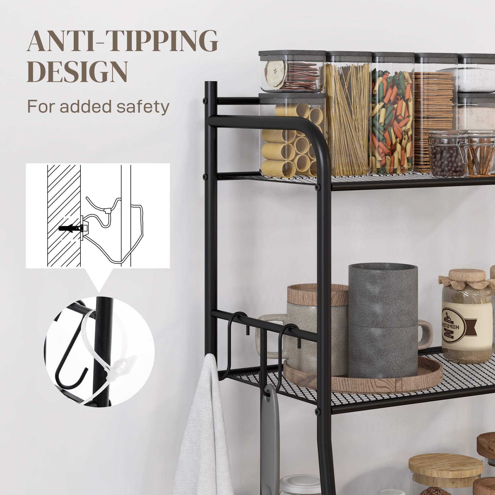 Five-Tier Steel Frame Kitchen Shelving Unit - Black