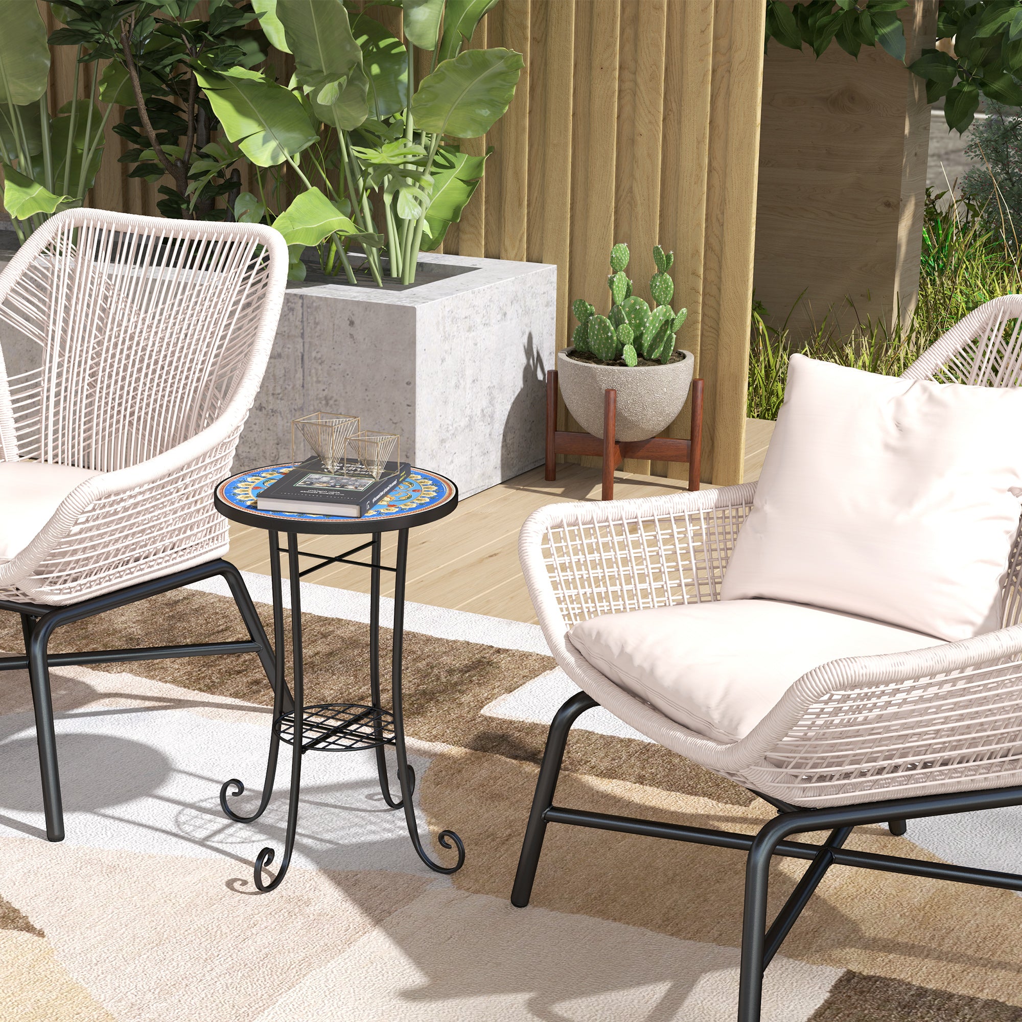 1 Piece Mosaic Garden Side Table with Ceramic Tile Top - Blue