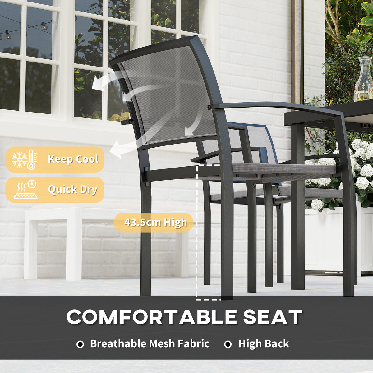 5 Piece Outdoor Garden Dining Set with Texteline Chairs - Grey