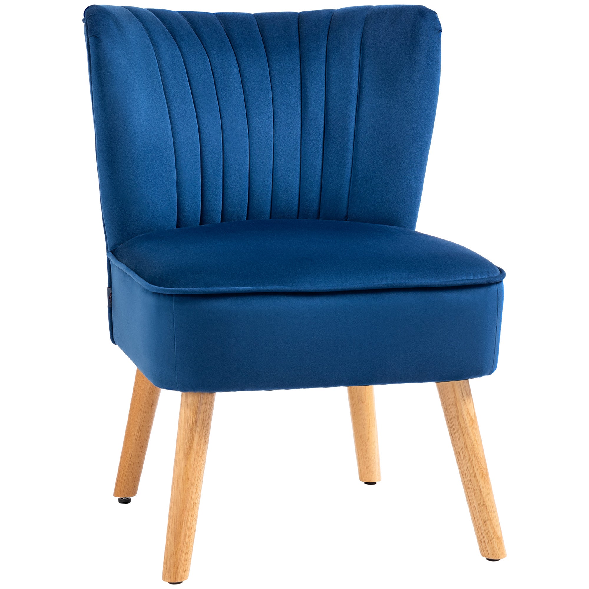 Modern Accent Chair, Fabric Living Room Chair with Rubber Wood Legs and Thick Padding, Dark Blue