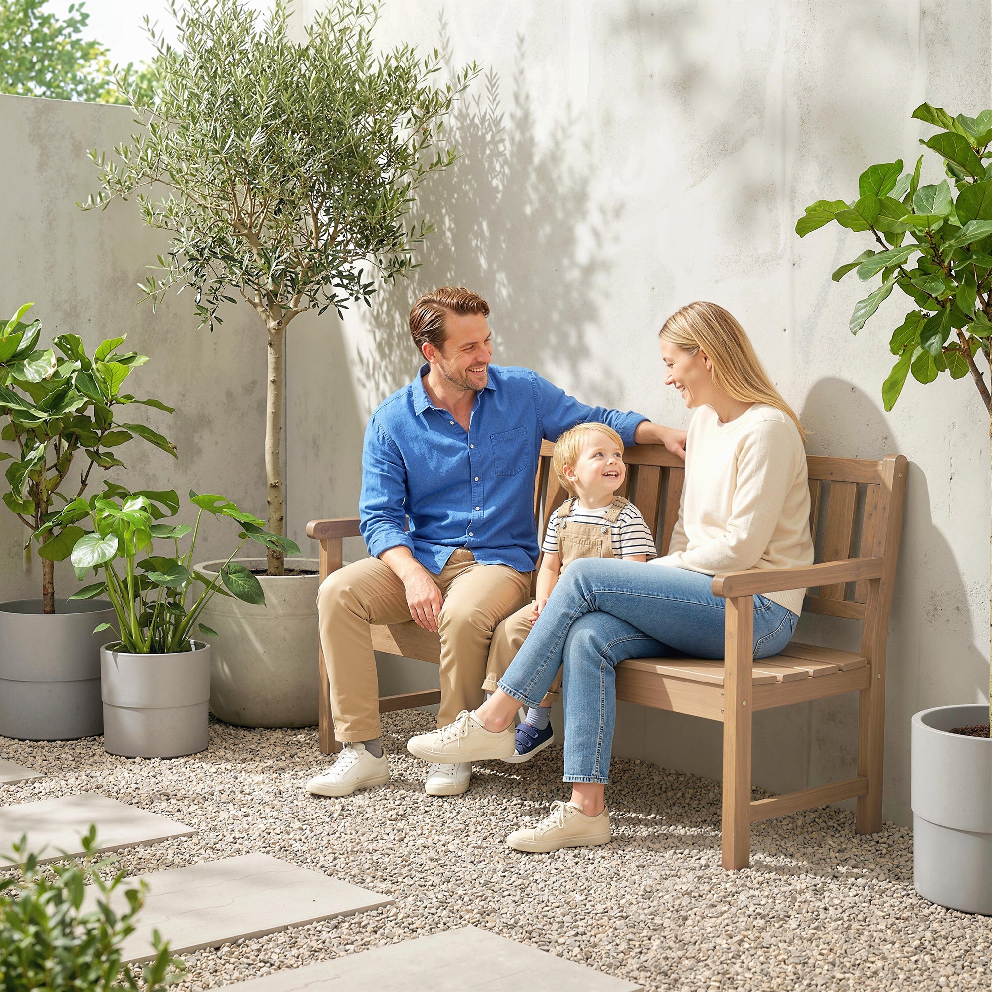 Wooden Garden Bench with Liftable Table & Shelf, 2-3-Seater Outdoor Loveseat with Fir Wood Frame, Teak