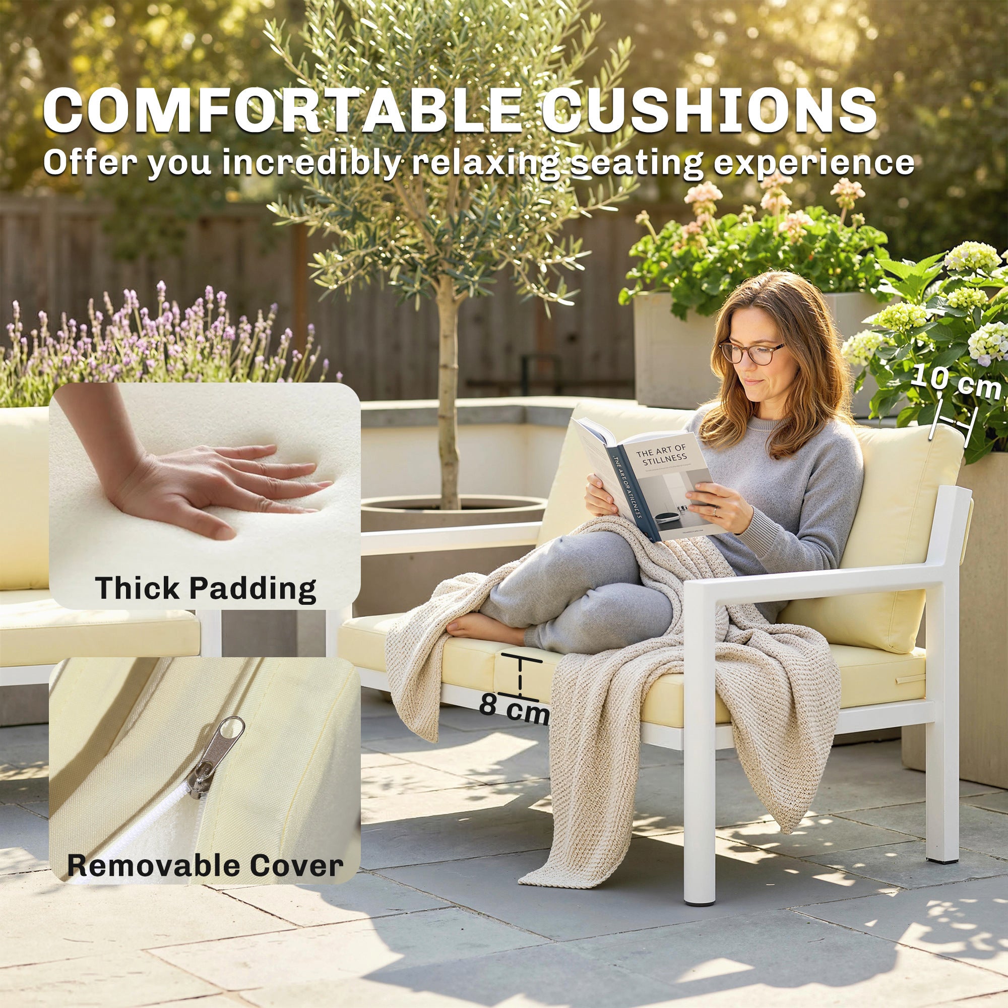 4 Seater Rattan Garden Furniture Set with 2 Armchairs, Loveseat, Coffee Table, Garden Sofa Set with Cushions, Brown