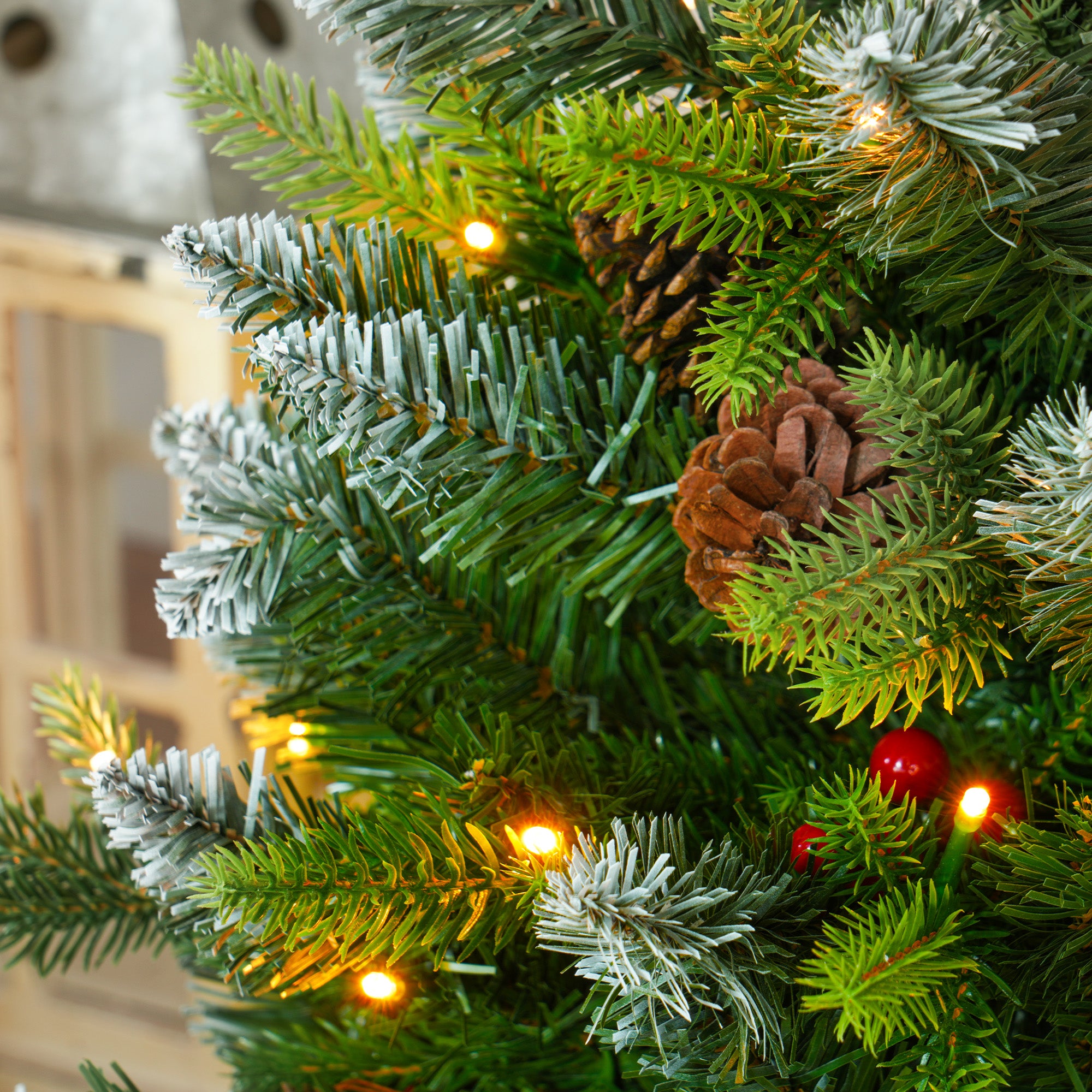 Set of Two 3ft Christmas Trees, with Lights, Berries and Pinecones