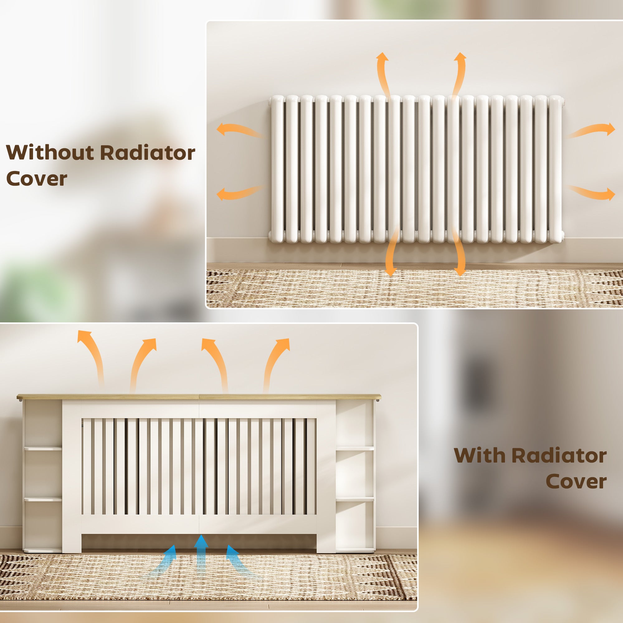 Radiator Cover with Open Storage Shelves, Vertical Slatted Cabinet Shelf Heater Cover for Living Room, Hallway, Extra Large, White